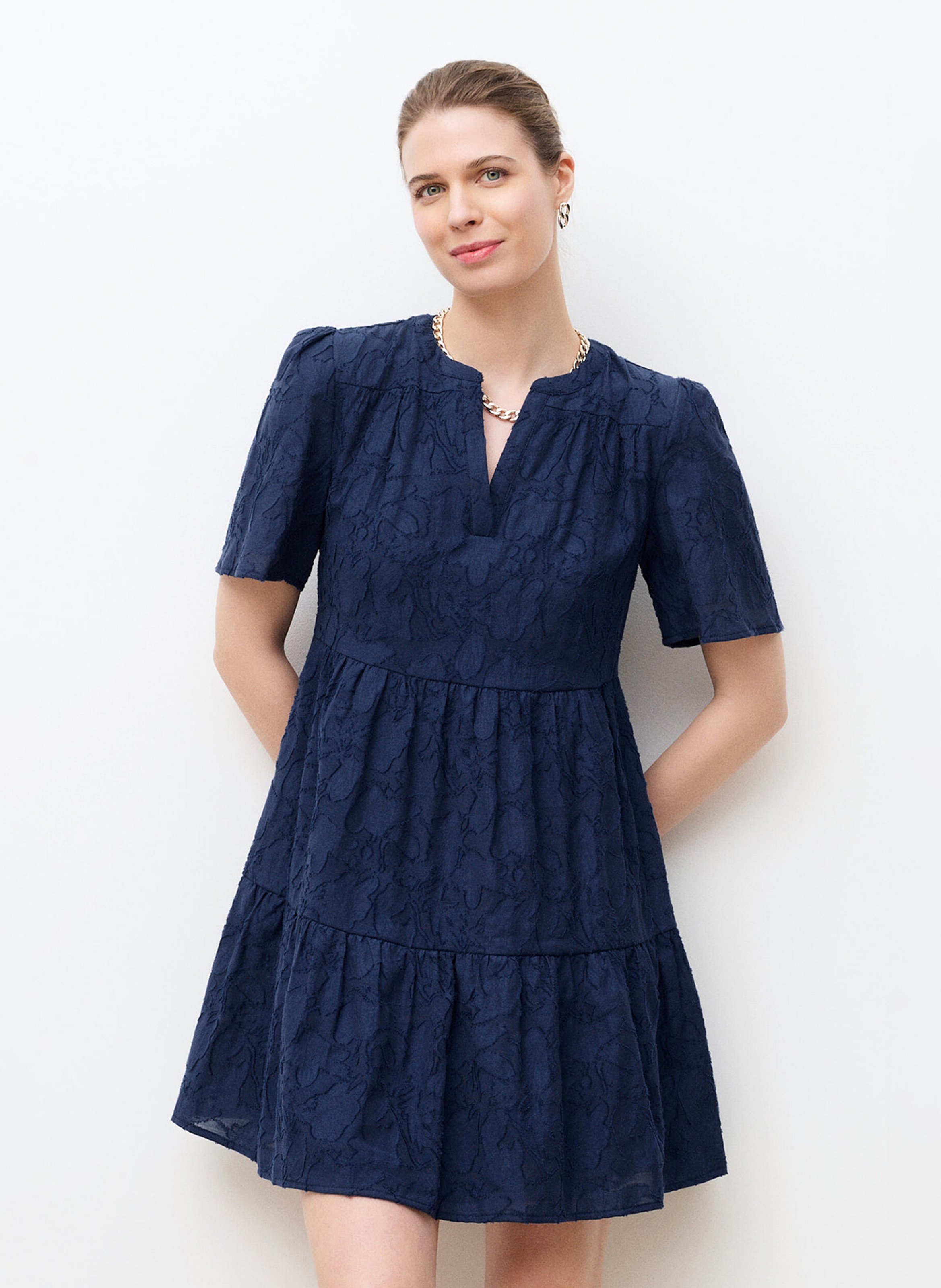 Short cotton dress with henley collar CAROLL Blue