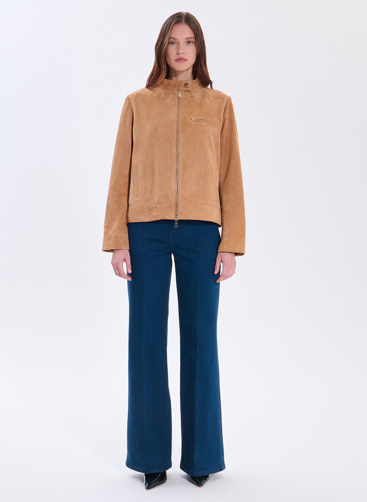 Veste col montant en cuir  ZAPA Beige