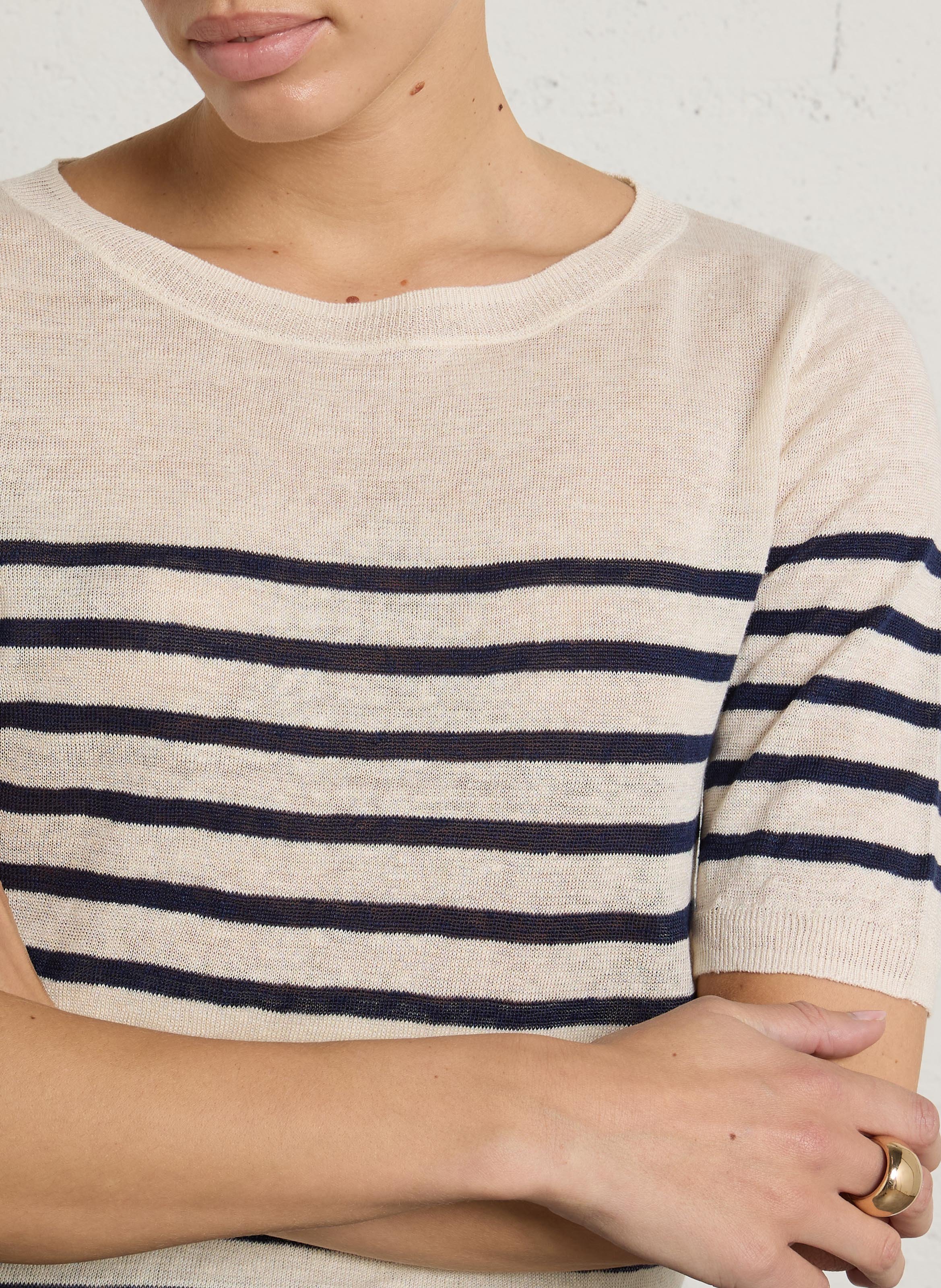 Gestreiftes Top mit U-Boot-Ausschnitt MAJESTIC FILATURES Blau