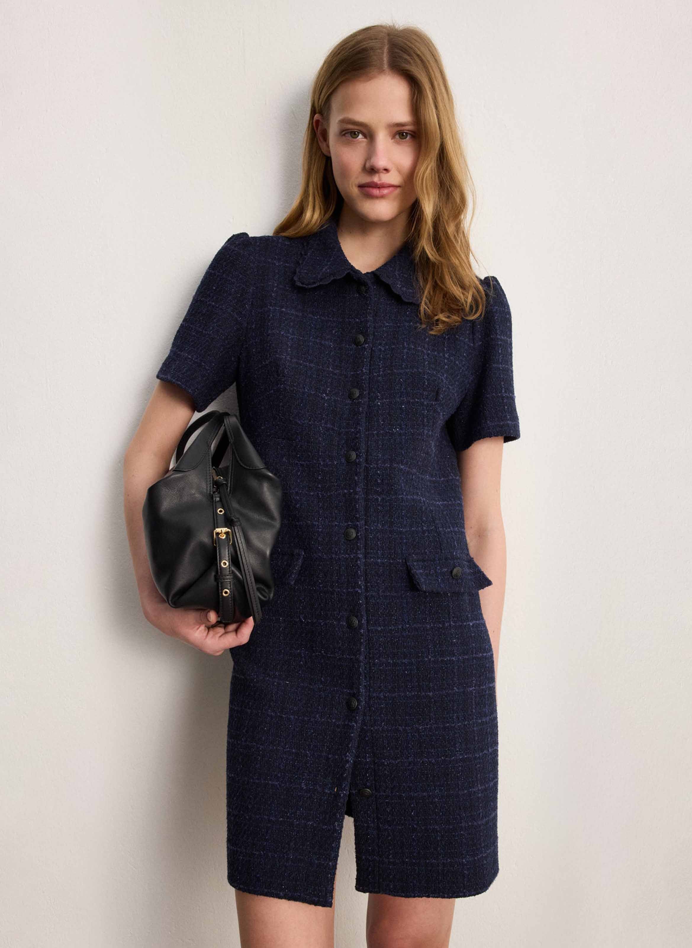 Robe courte col classique en coton mélangé PABLO Blue