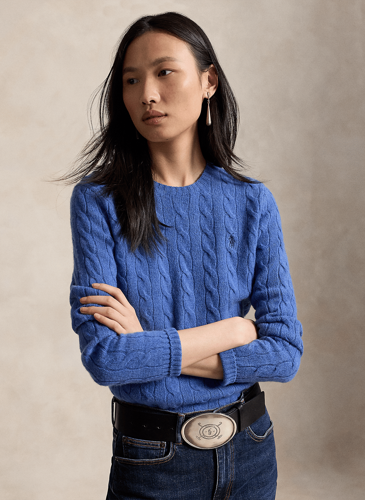 Pull col rond en laine et en cachemire mélangés  POLO RALPH LAUREN Bleu
