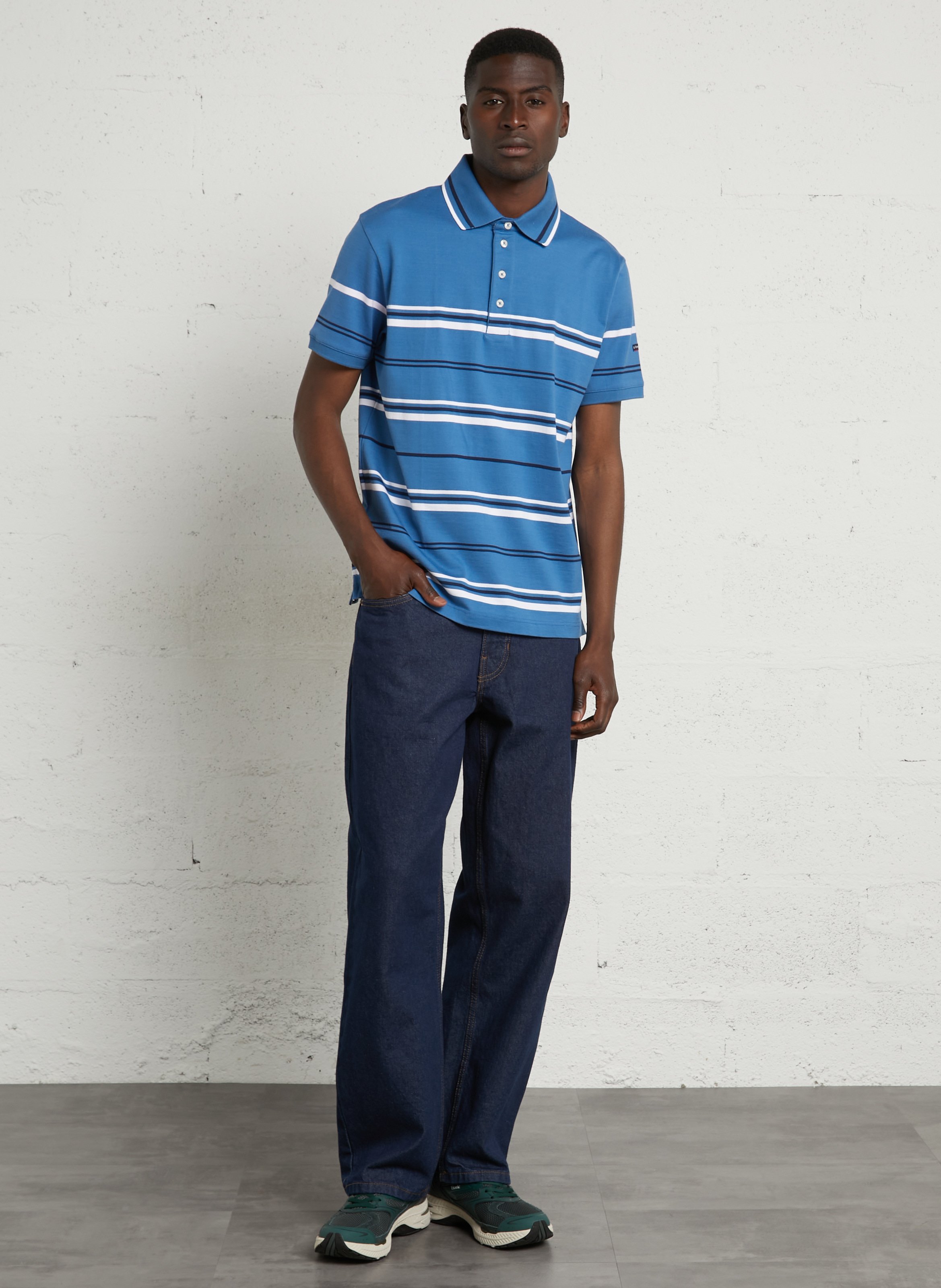 Gerader Polo mit kurzen Streifenärmeln. ARMOR LUX Blau