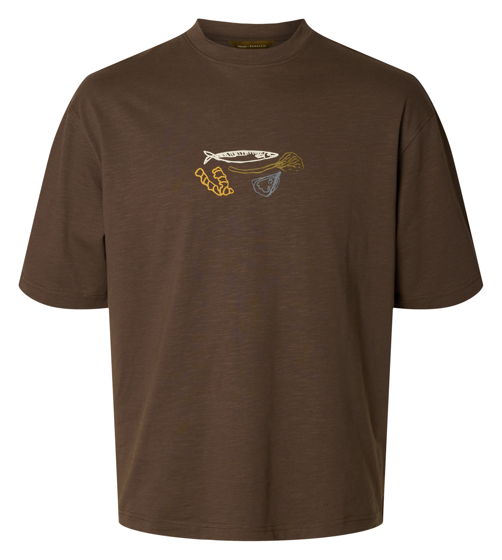Tee-shirt col rond en coton bio SELECTED Bruin