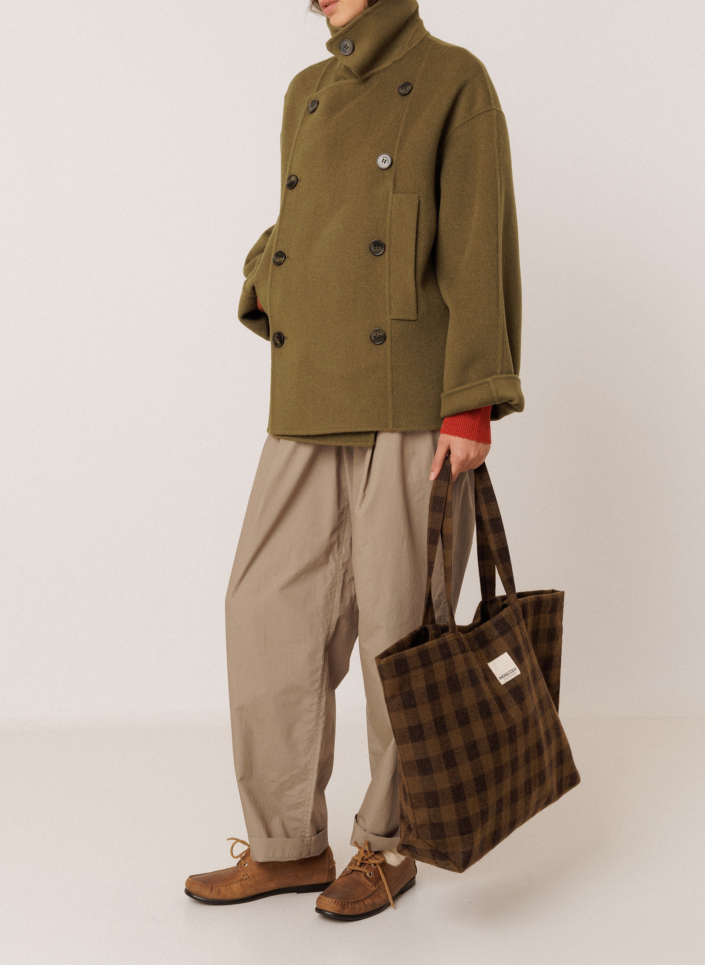 Wool jacket with classic collar INDI & COLD Khaki
