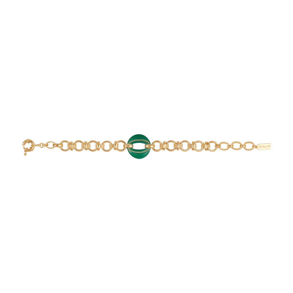 Gold metal chain bracelet with gold-plated resin link SATELLITE PARIS Green