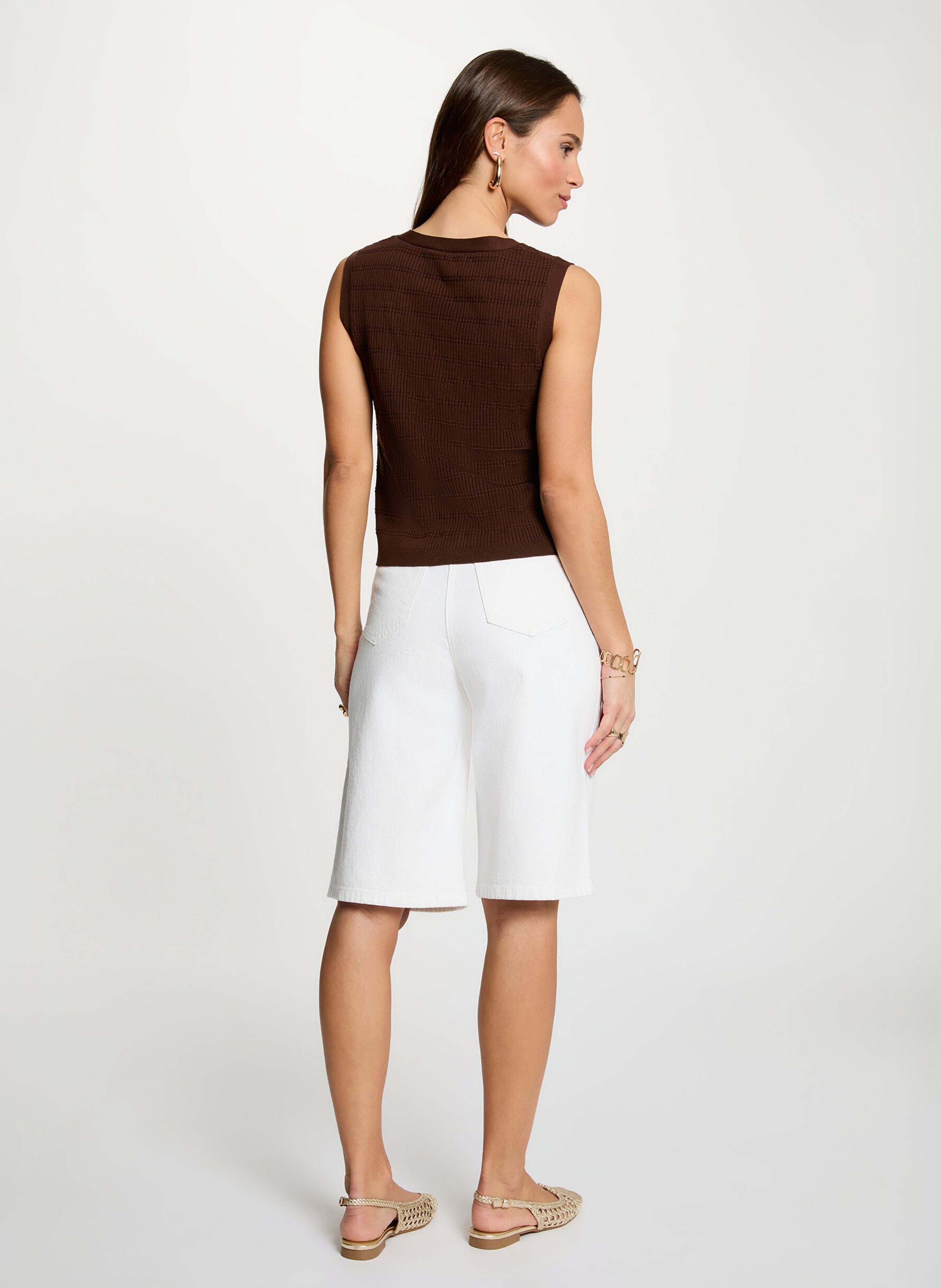 Gilet sans manches col V en maille recyclée MORGAN Marron