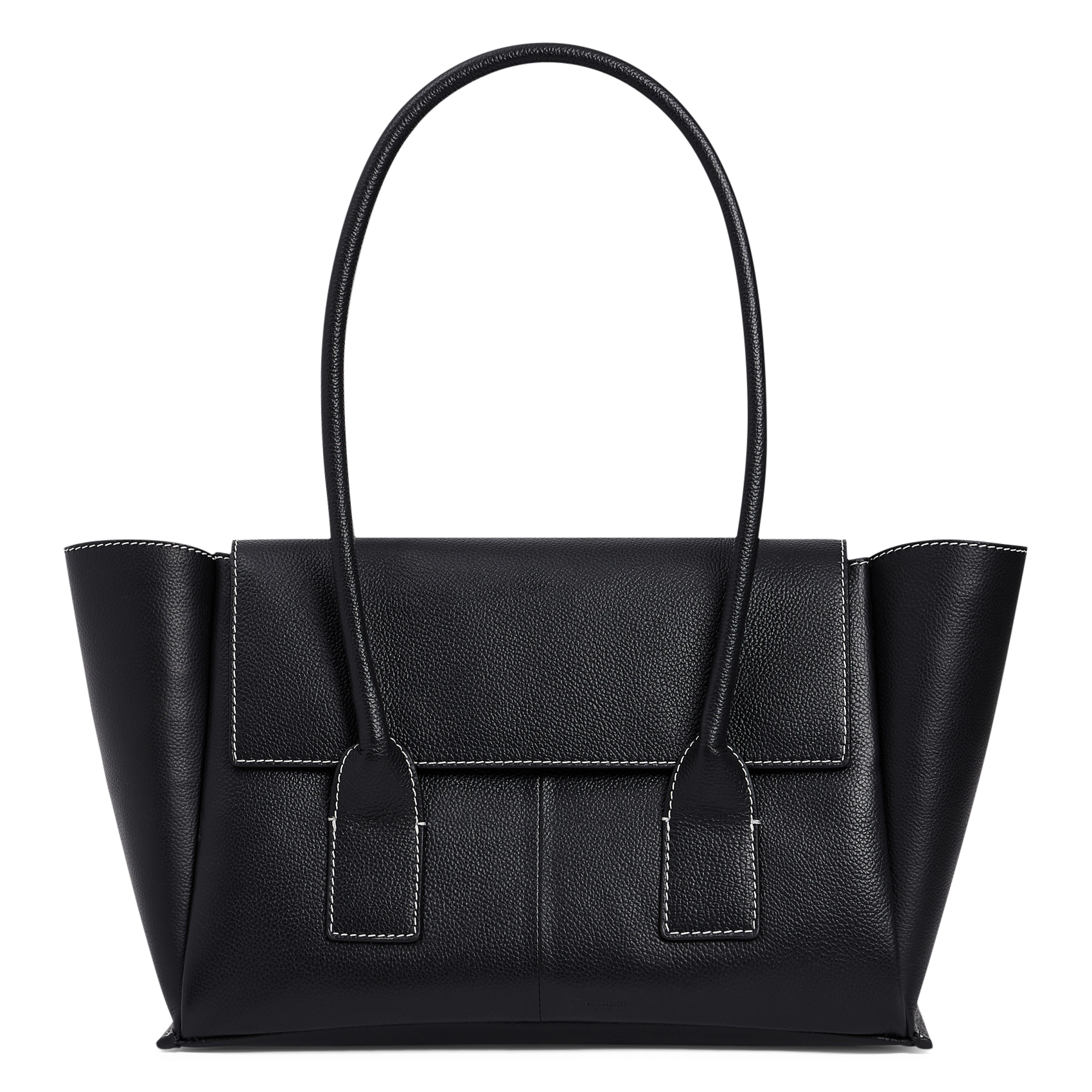 Plain leather flap tote bag LE TANNEUR Black