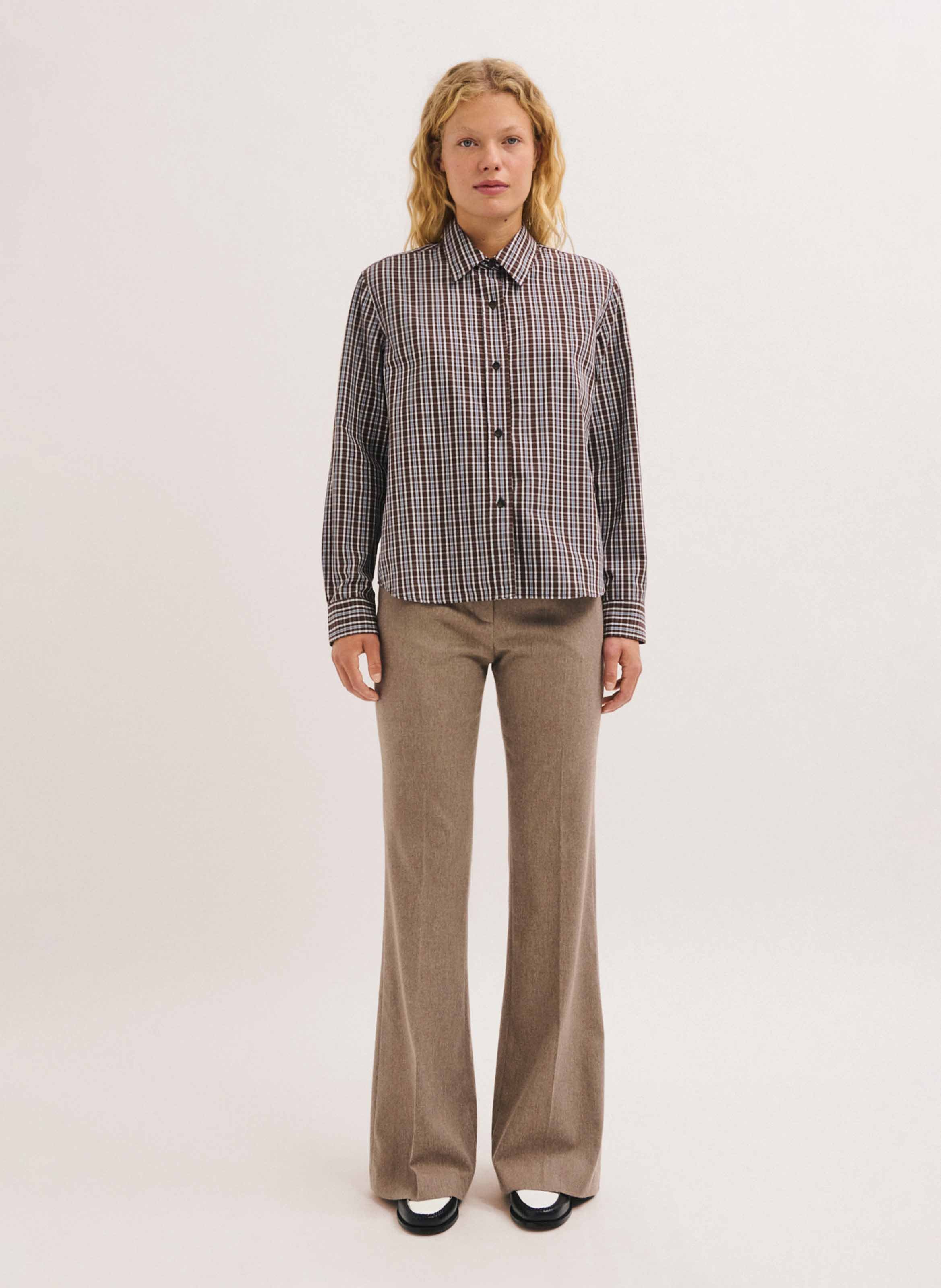 Chemise droite en coton PABLO Marron