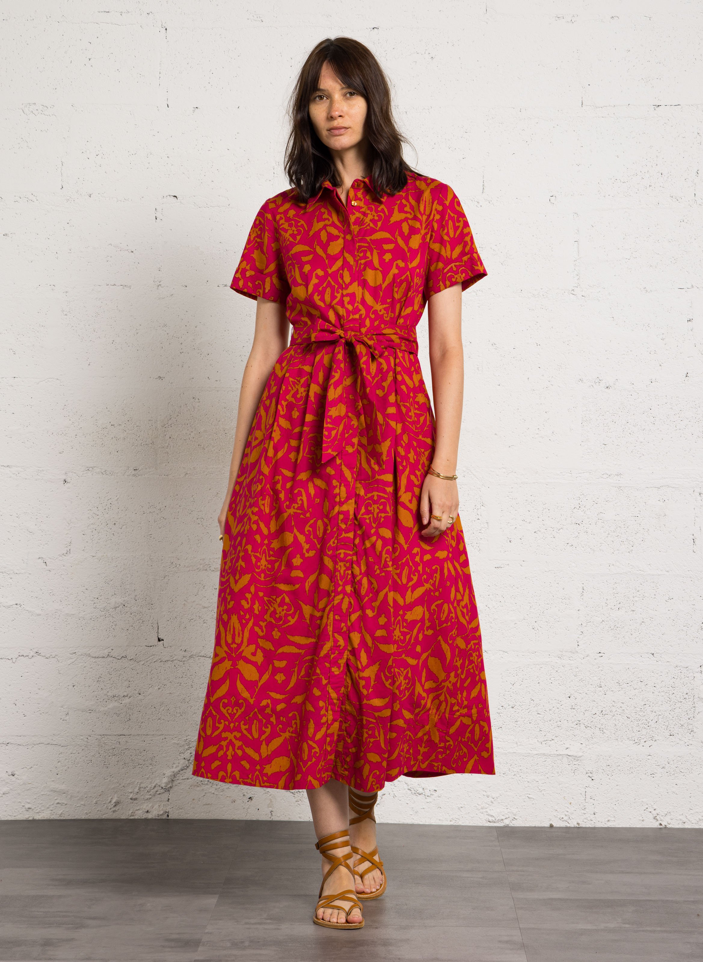Midi-Kleid mit Baumwolldruck MAISON 123 Rosa