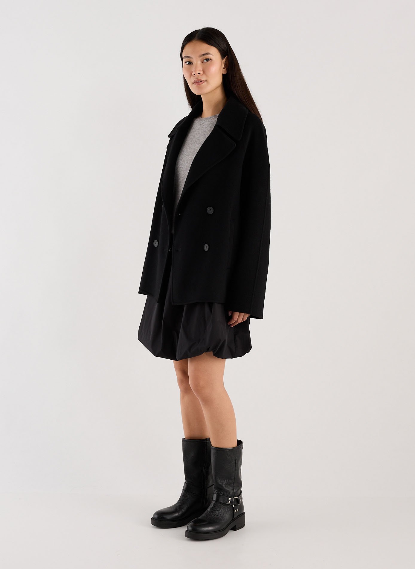 Oversized short coat in blended wool wabana SAISON 1865 Black