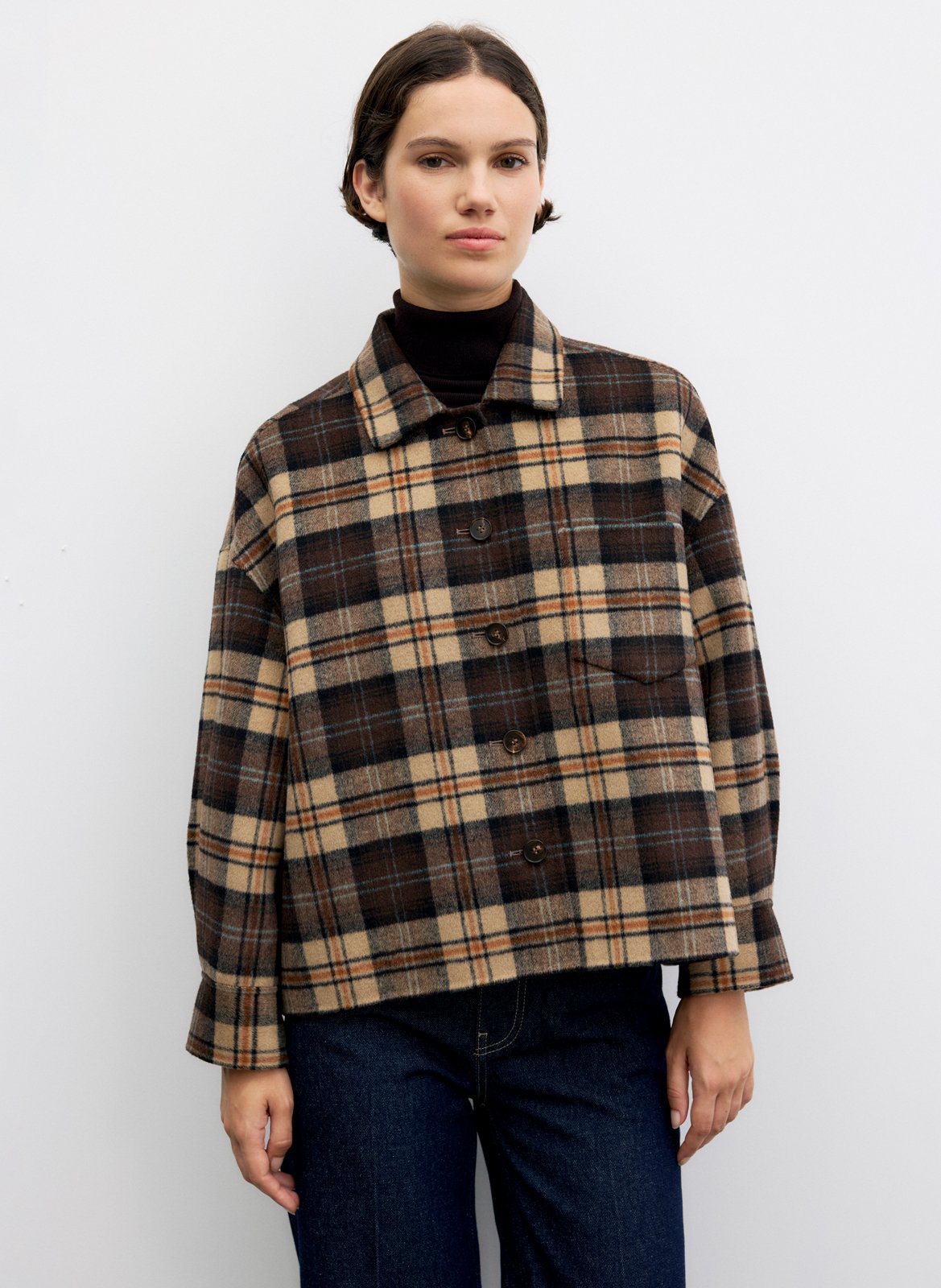 Straight classic collar checkered wool blend overshirt GERARD DAREL Brown