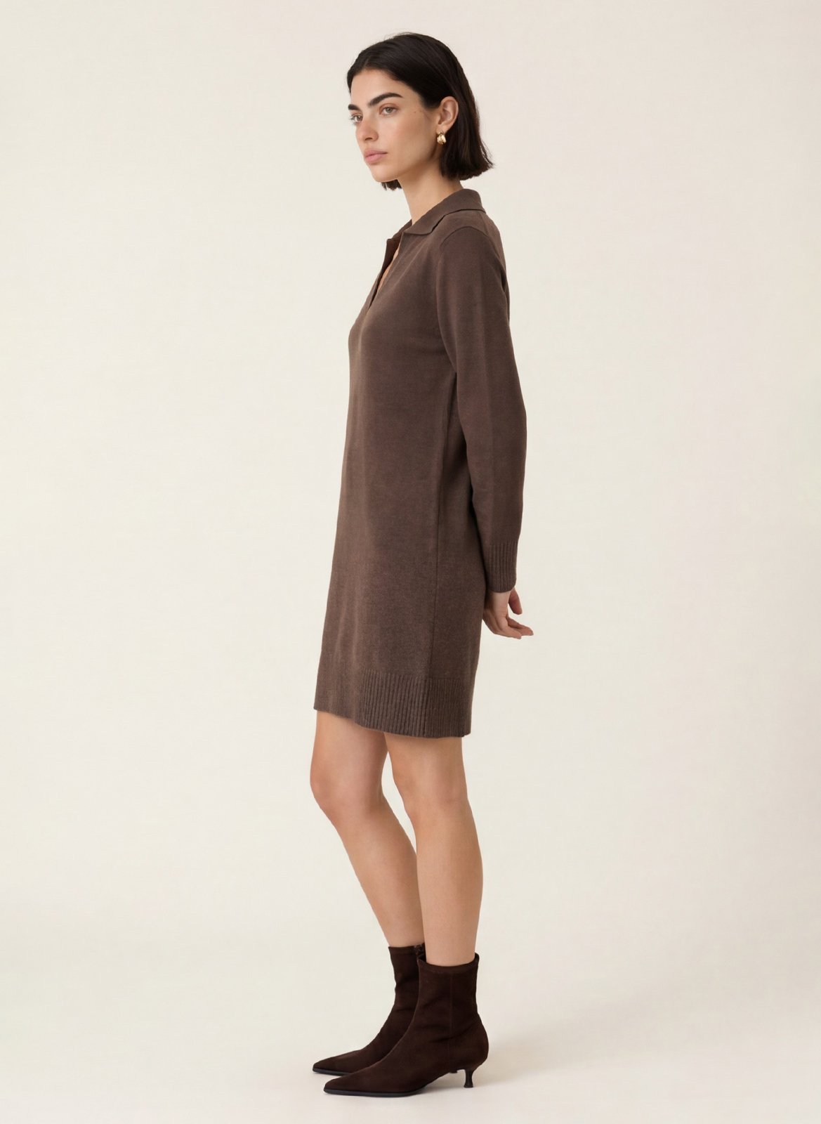 Robe courte droite en laine et cachemire KOOKAI Marron