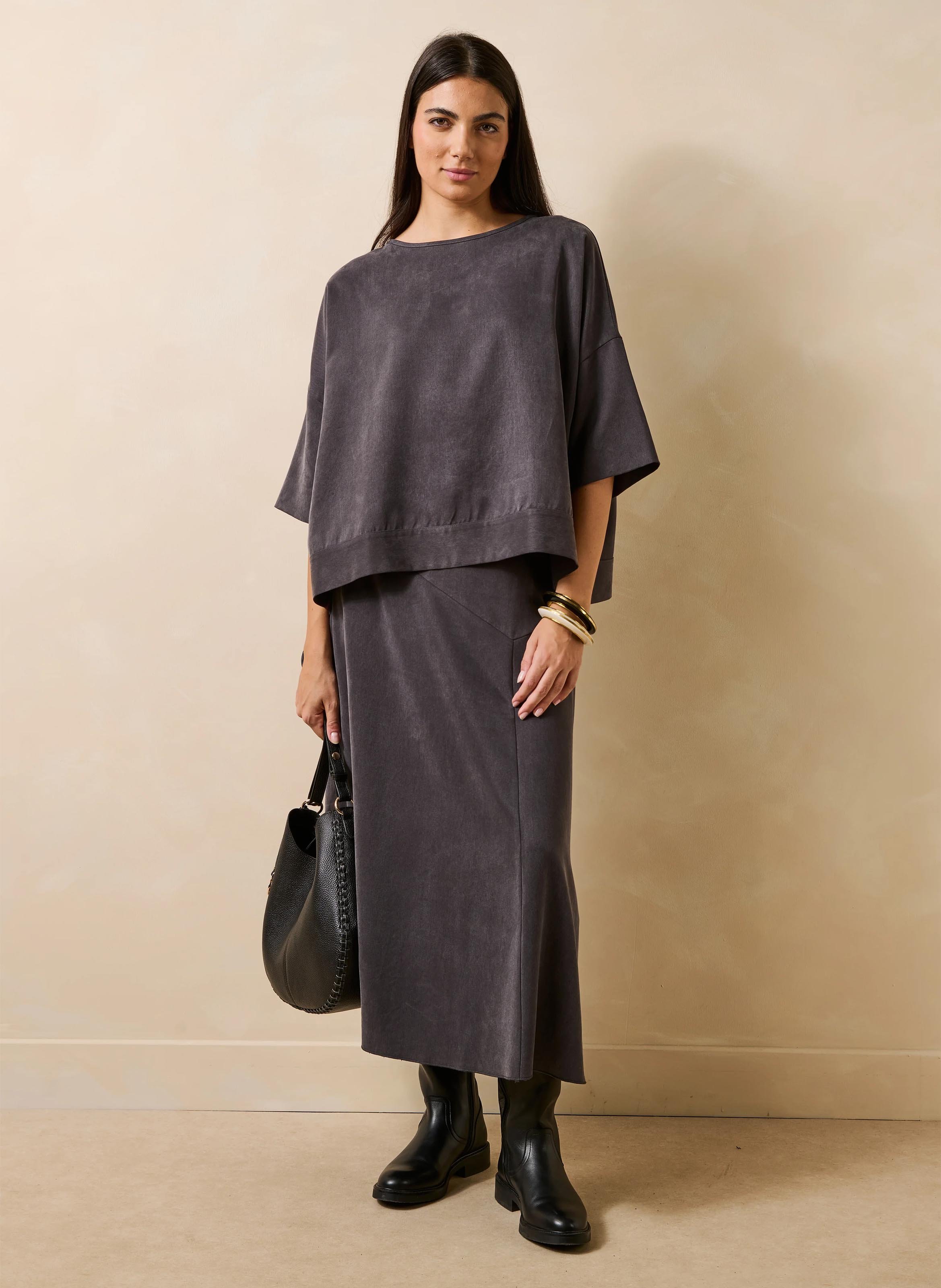 Top ample manches courtes uni LA FEE MARABOUTEE Gris
