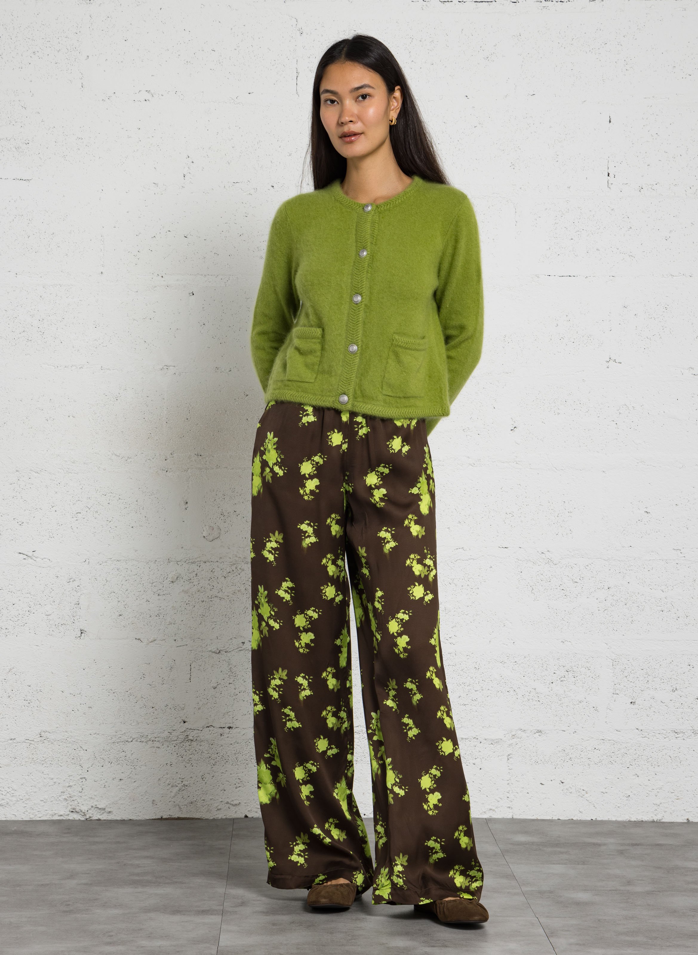 Pantalon ample imprimé en satin IKKS Vert