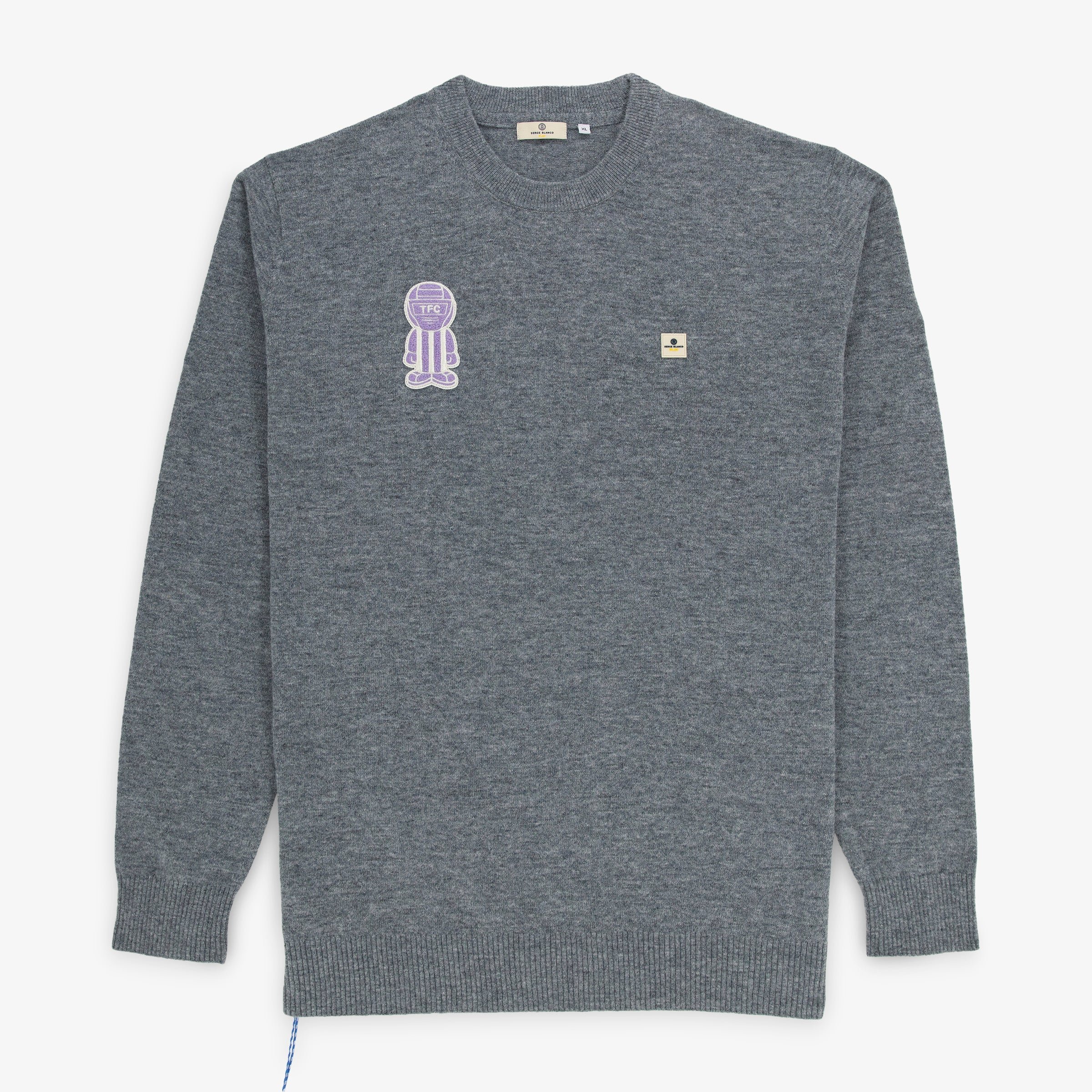 Light grey marl crew-neck sweater with Serge Blanco x TFC pilot badge SERGE BLANCO Grey