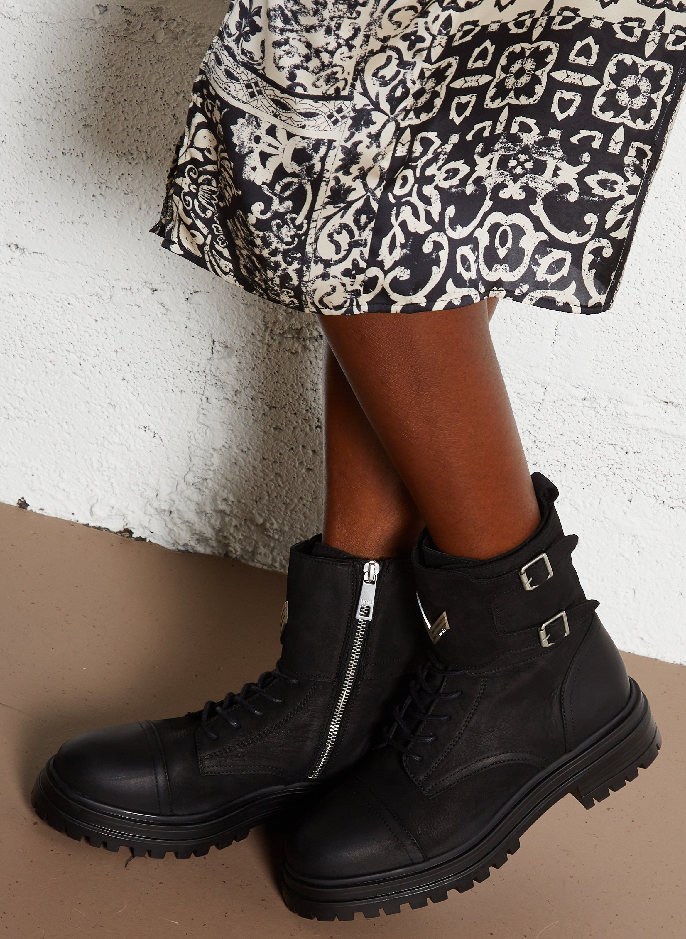 Dual-material ankle boots IKKS Black