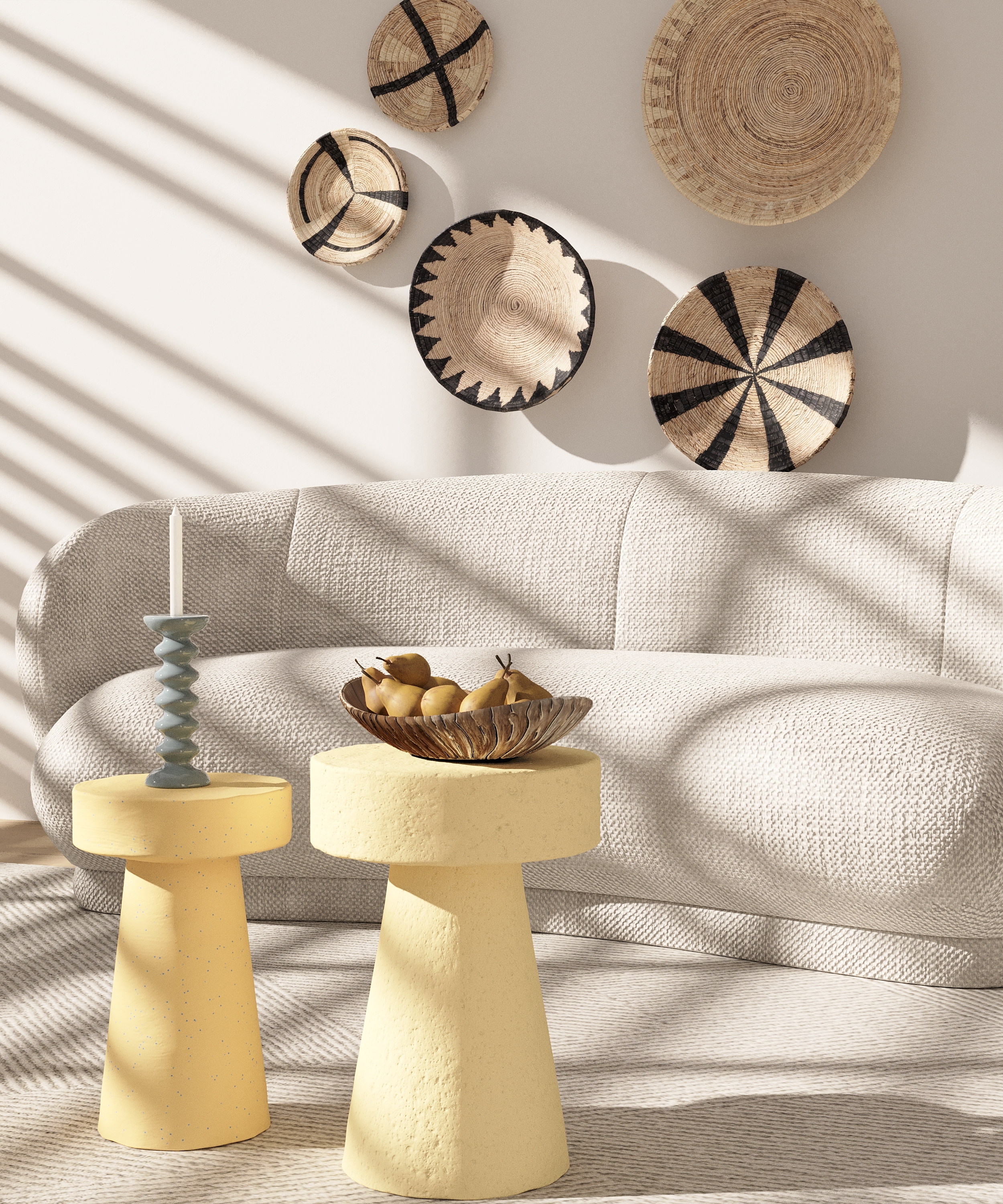 Small round designer side table in speckled magnesia POTIRON PARIS Beige