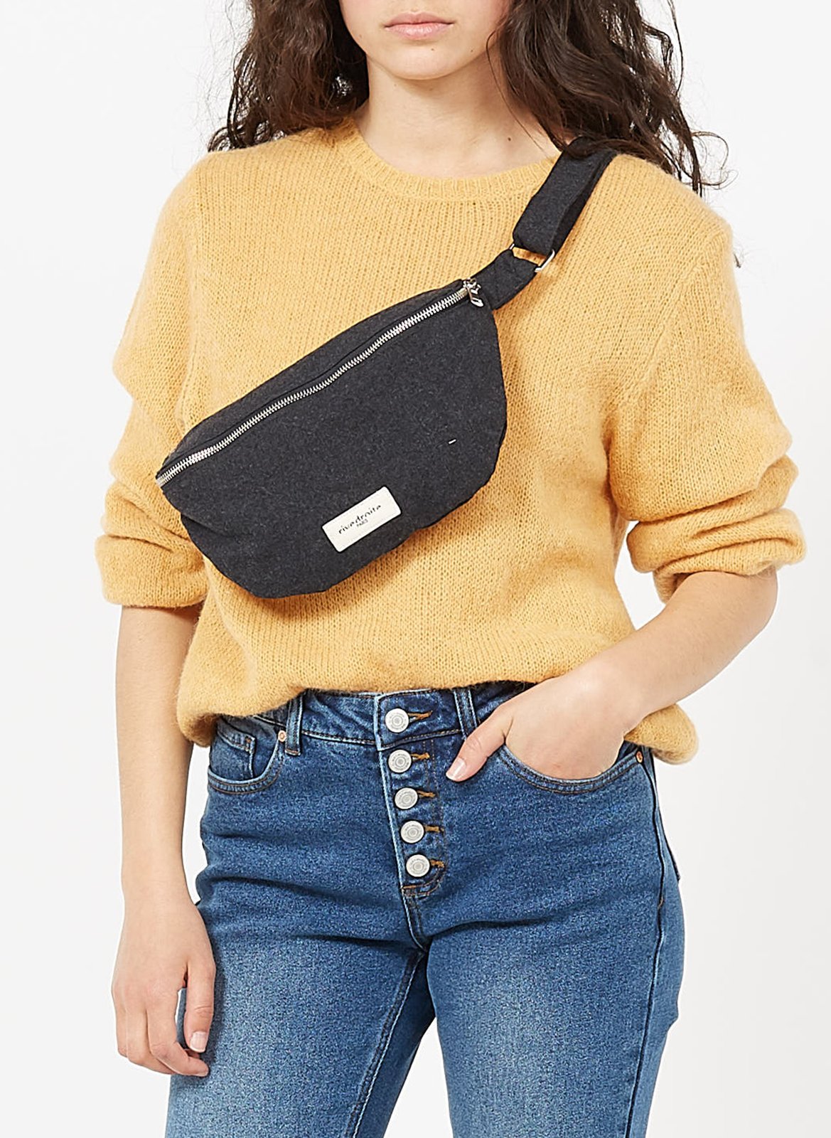 Zipped recycled cotton waist bag RIVEDROITE PARIS Black