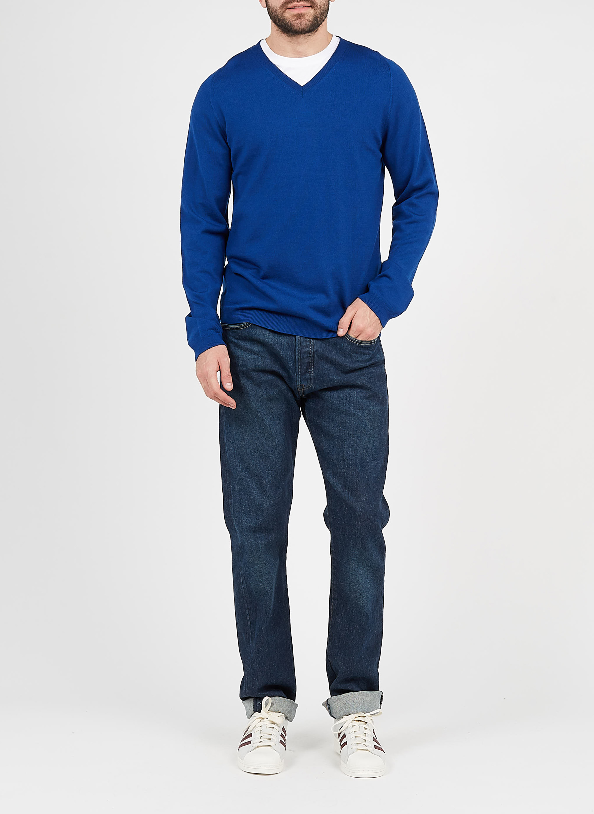 Wollpullover mit V-Ausschnitt, Regular Fit AU PRINTEMPS PARIS Blau