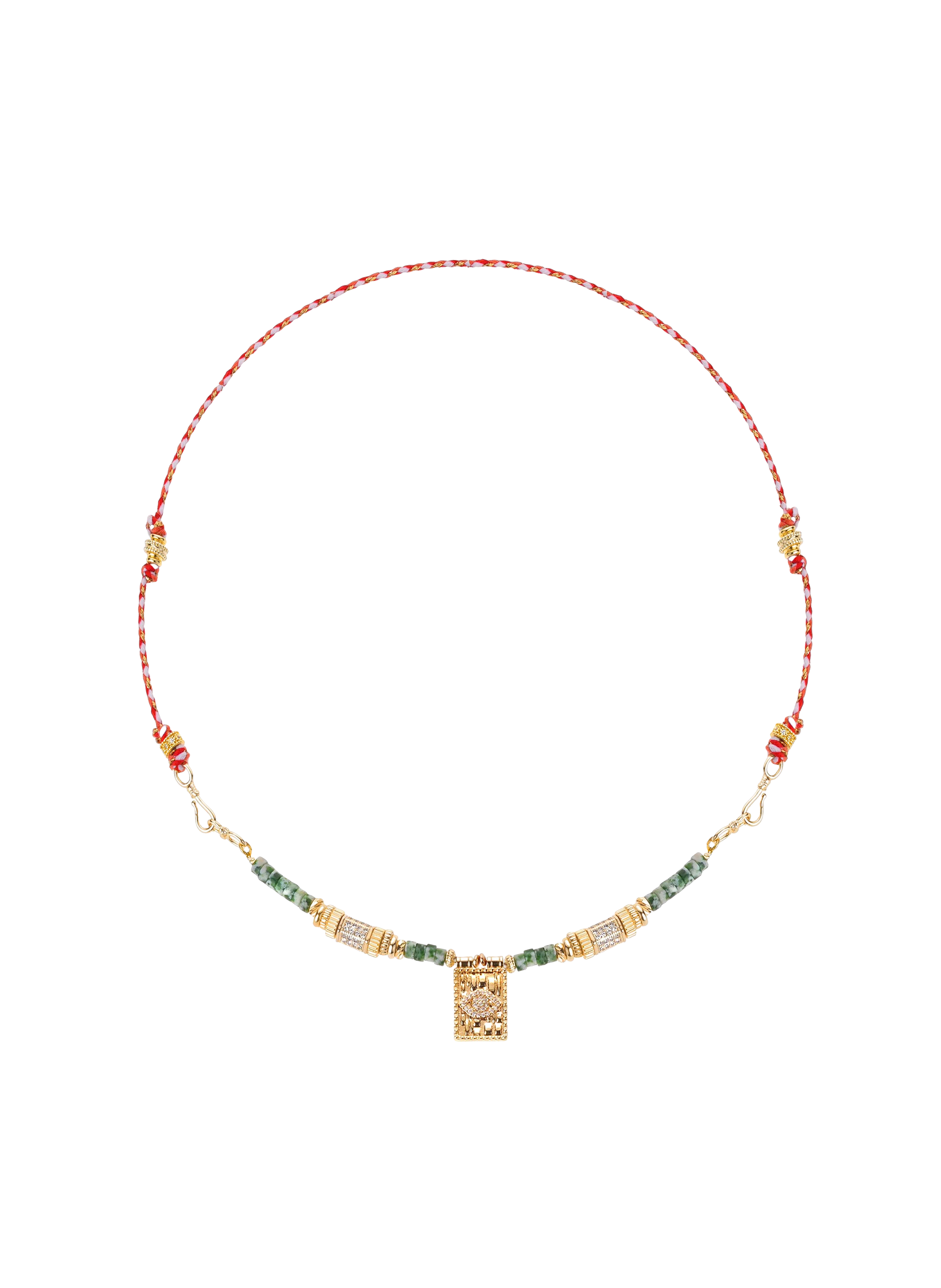 Long necklace with polyester cord and beads HIPANEMA Green