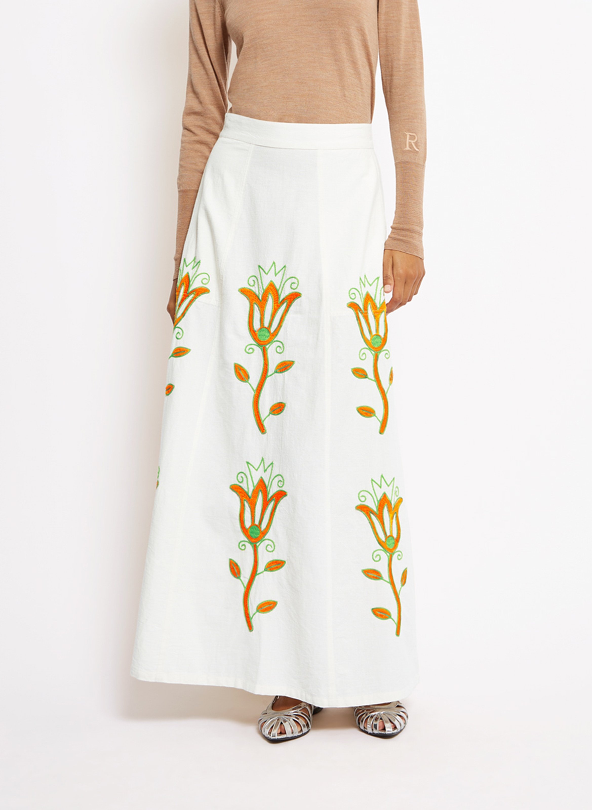 Jupe longue brodé en coton ROSEANNA Beige