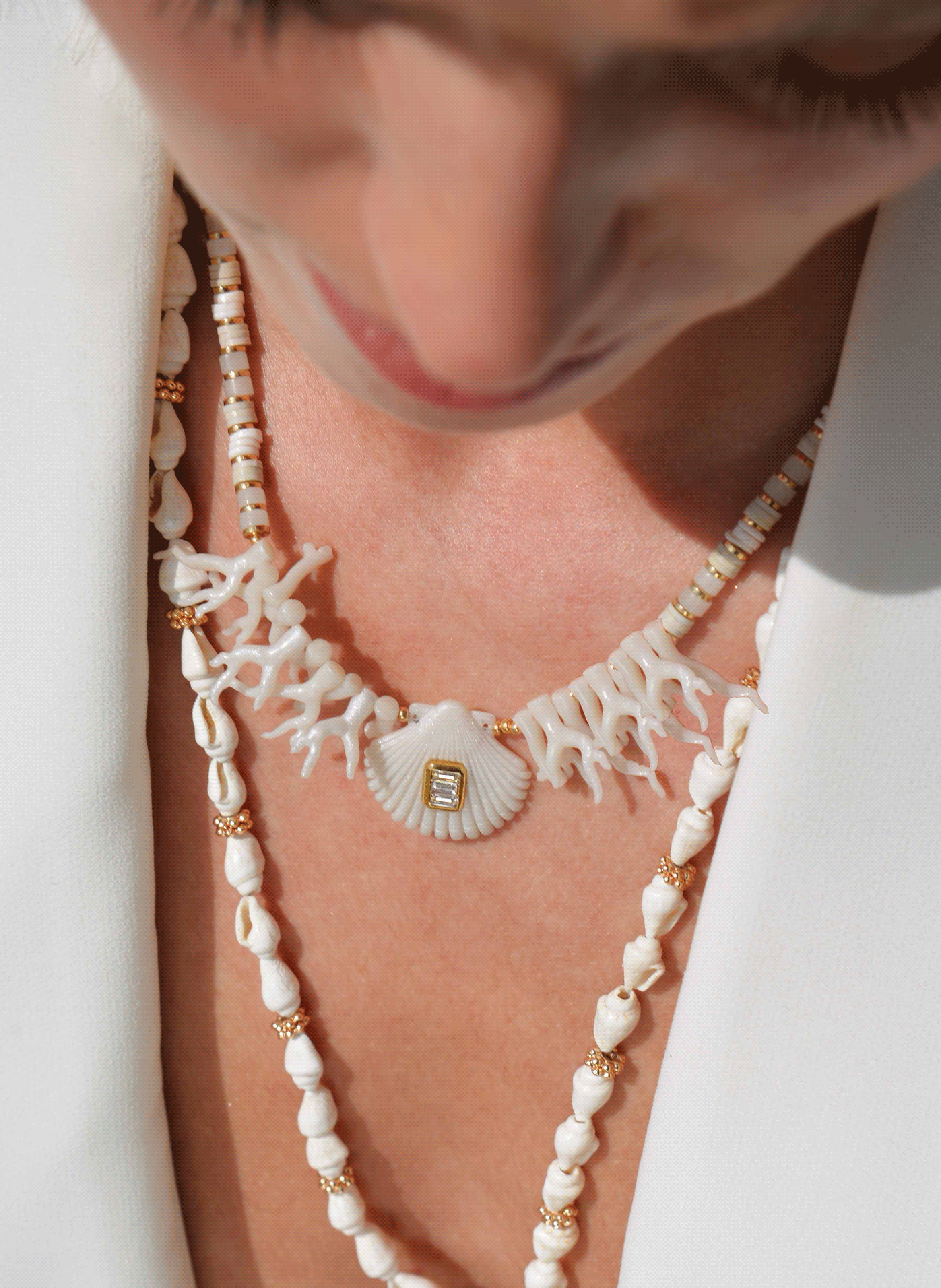Necklace with central pendant beads HIPANEMA White