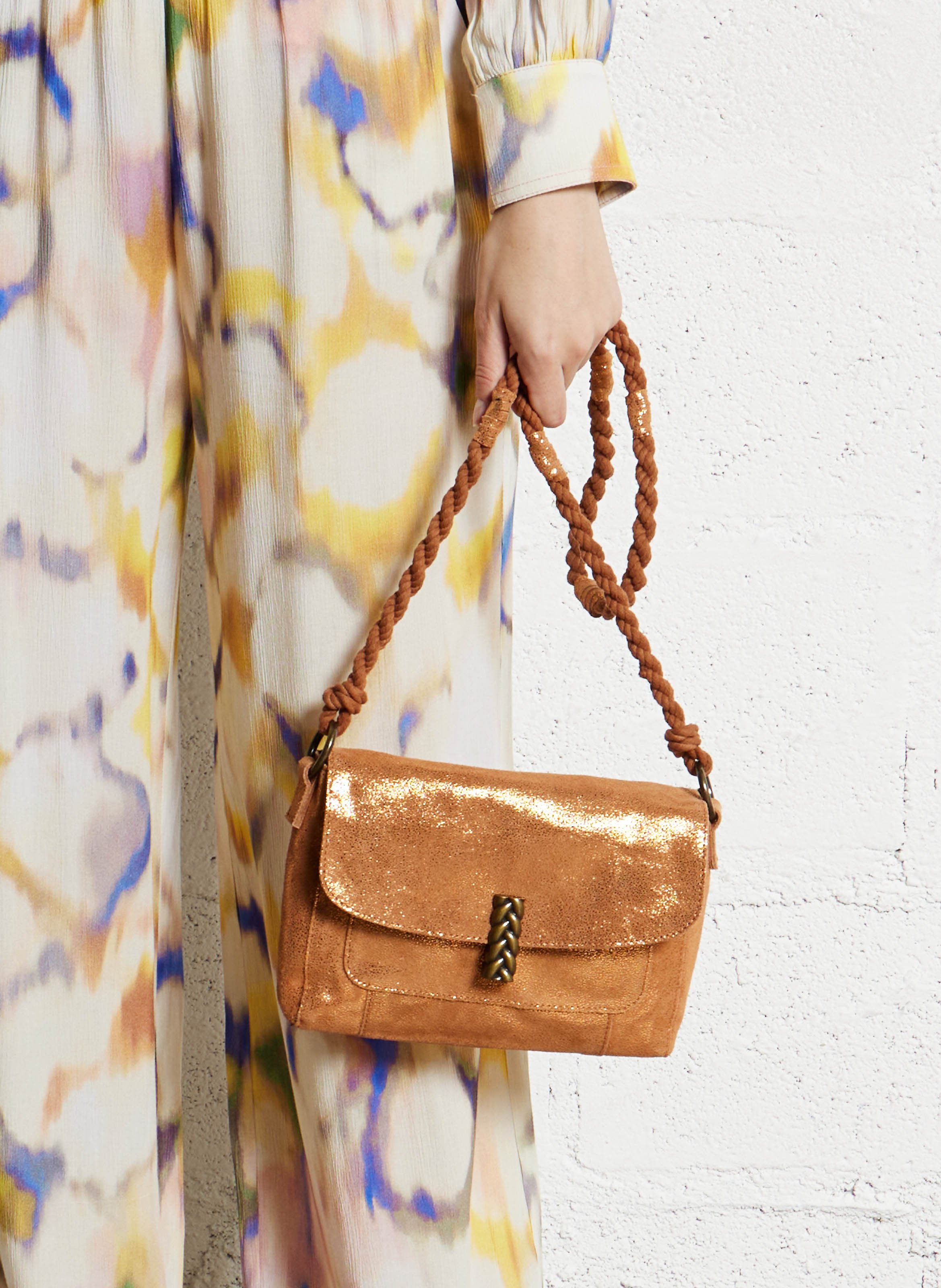 Leather shoulder bag PIECES Golden