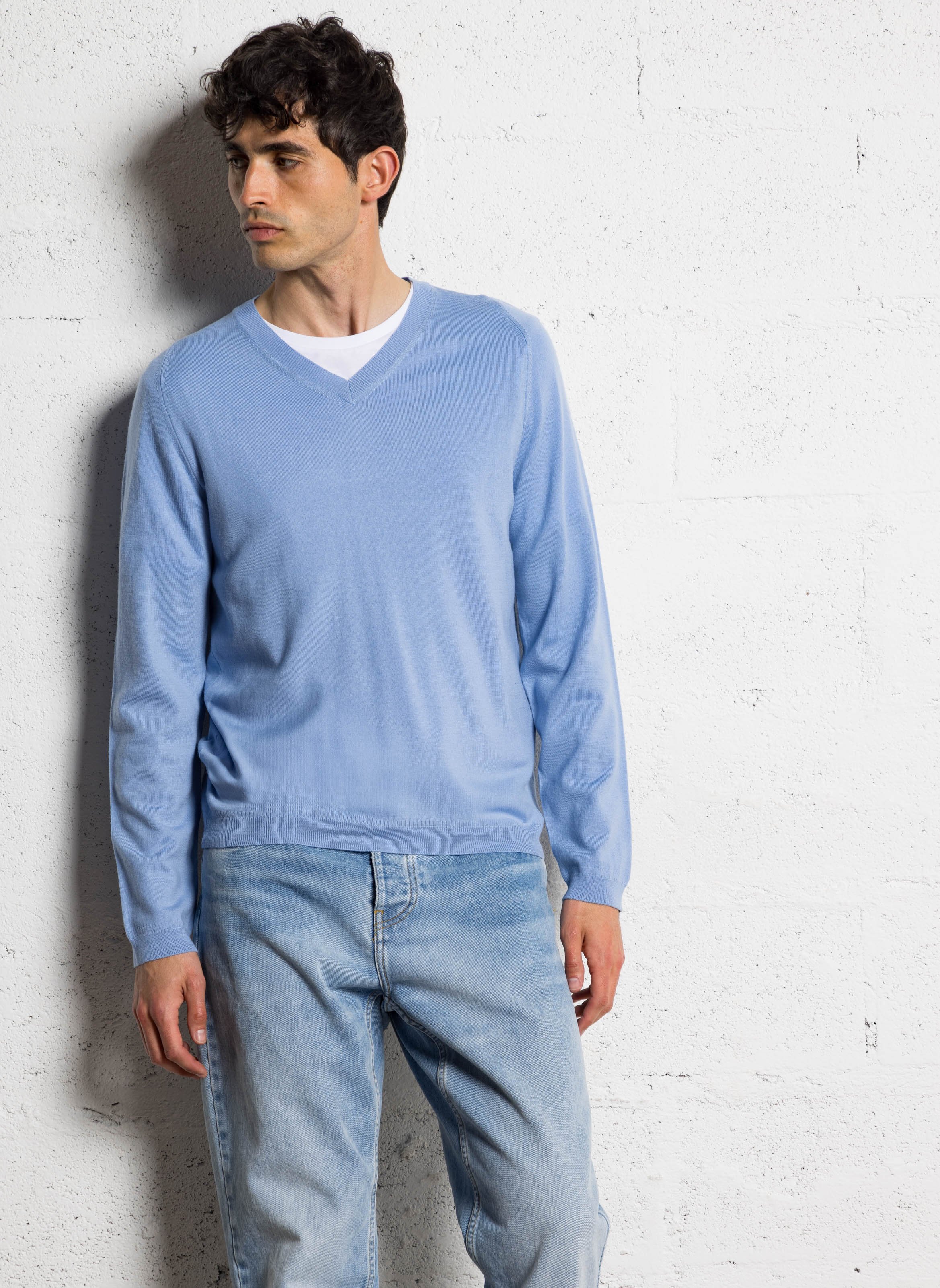 Wollpullover mit V-Ausschnitt, Regular Fit | Blau AU PRINTEMPS PARIS Herren