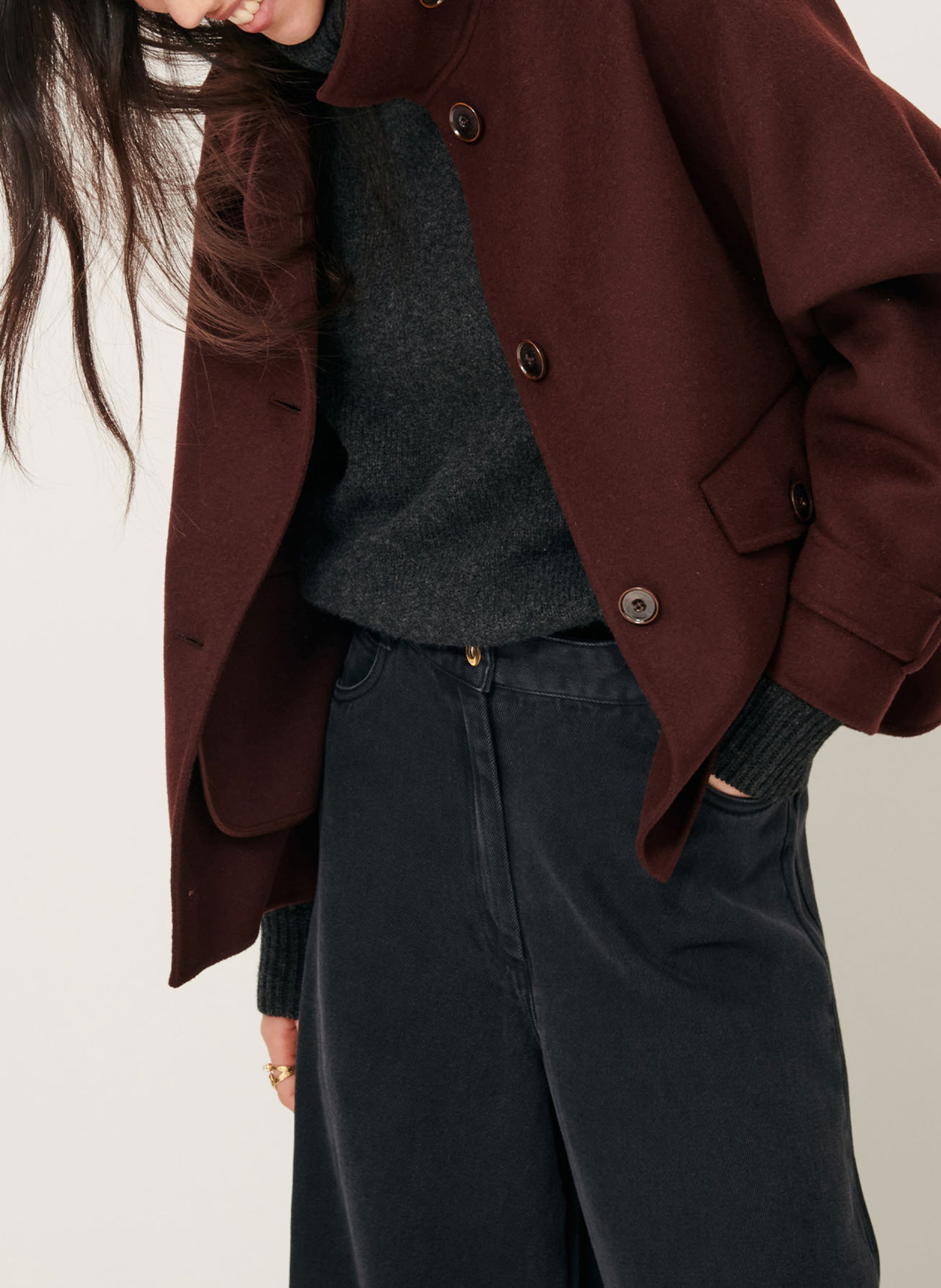 Short high-neck wool-blend coat SESSUN Brown