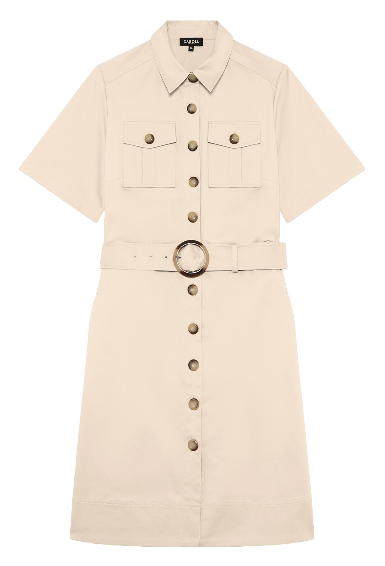Short cotton dress with classic collar CAROLL Brown
