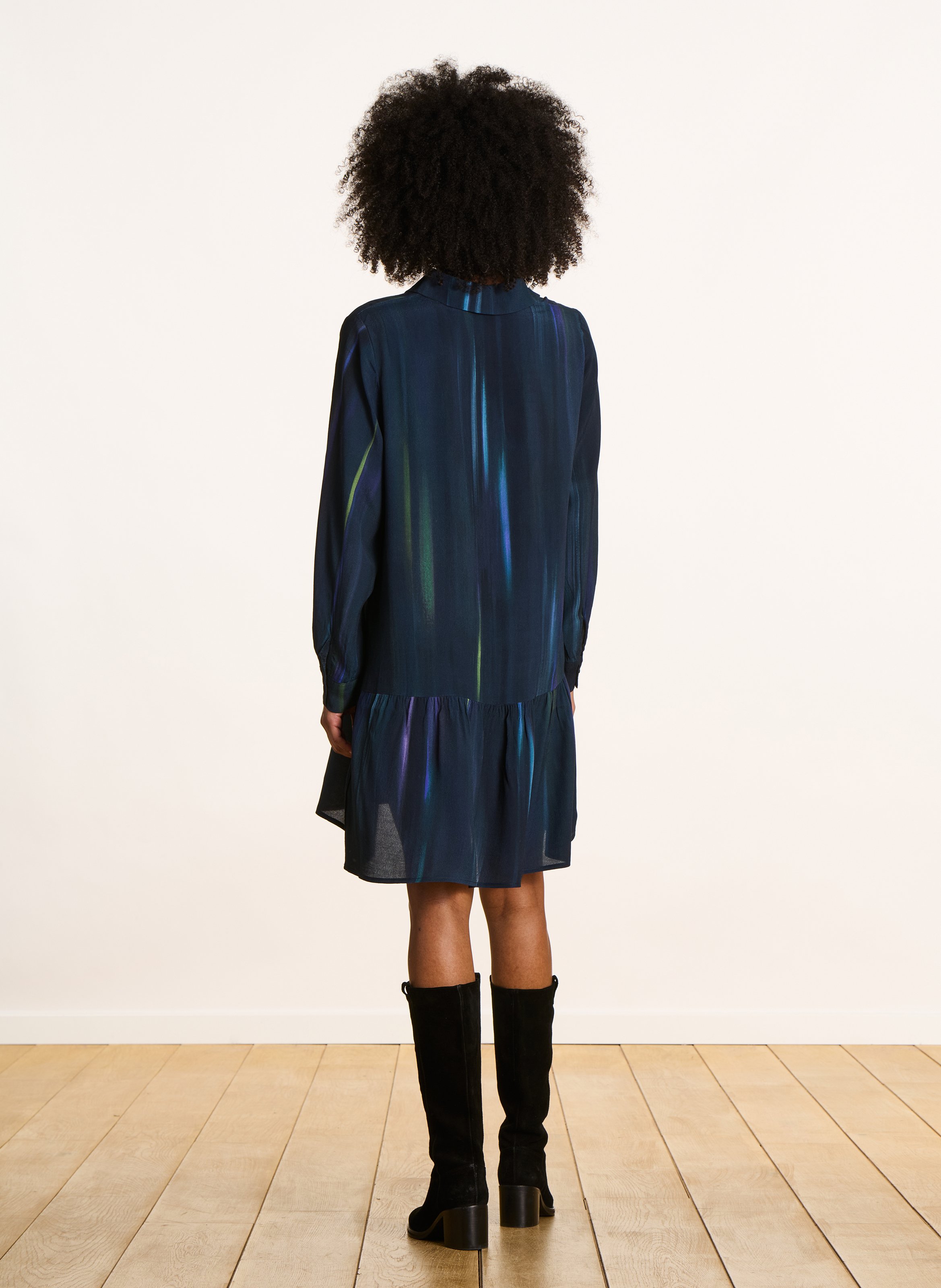 Short fluid flounced printed dress LA FEE MARABOUTEE Blue