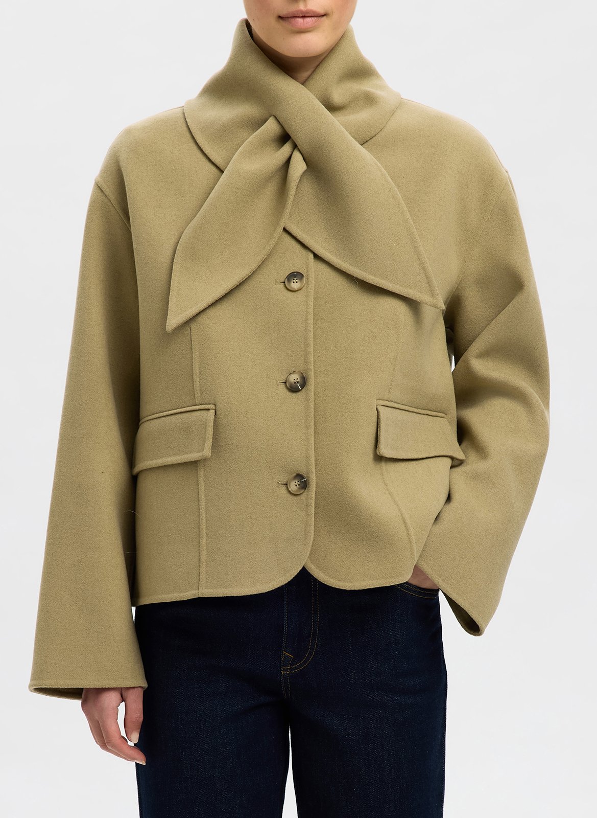 Jacket with scarf collar in blended wool SELECTED Green