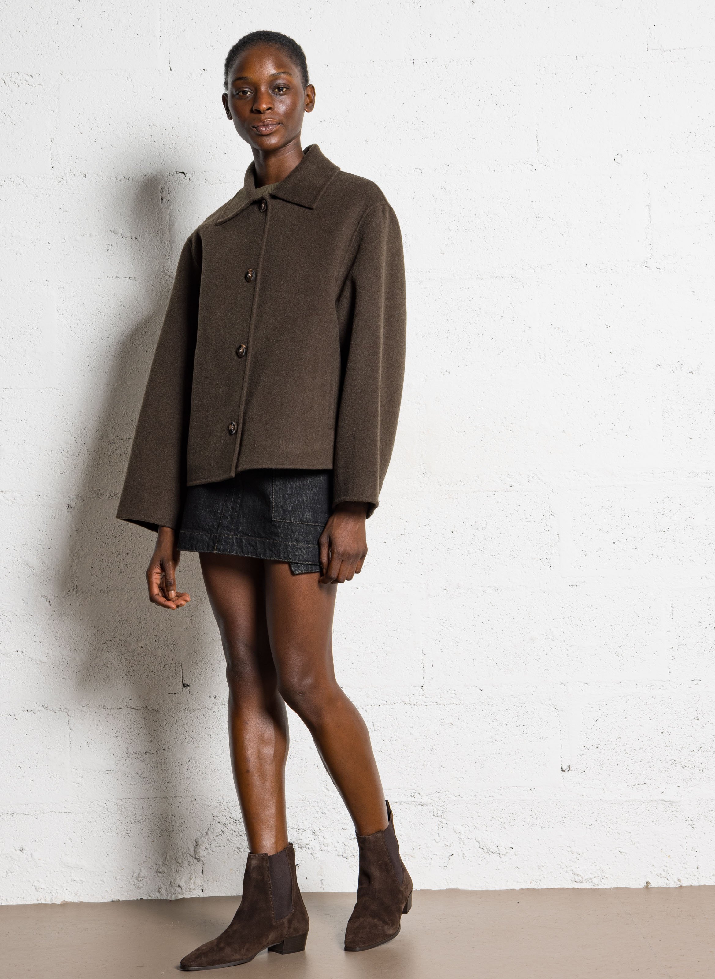 Manteau court en laine double face SOEUR Kaki