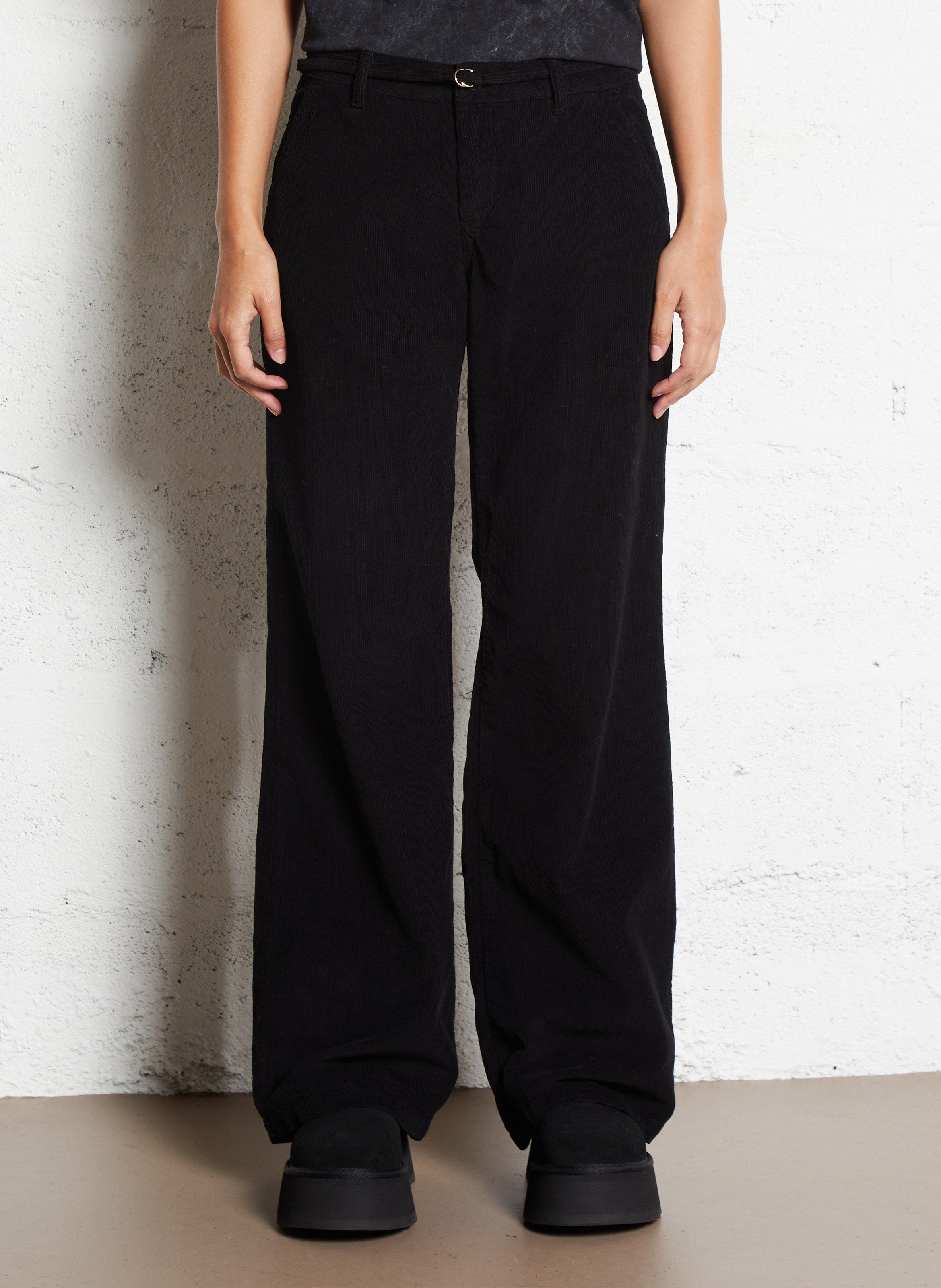 Pantalon large en velours côtelé LE TEMPS DES CERISES Noir