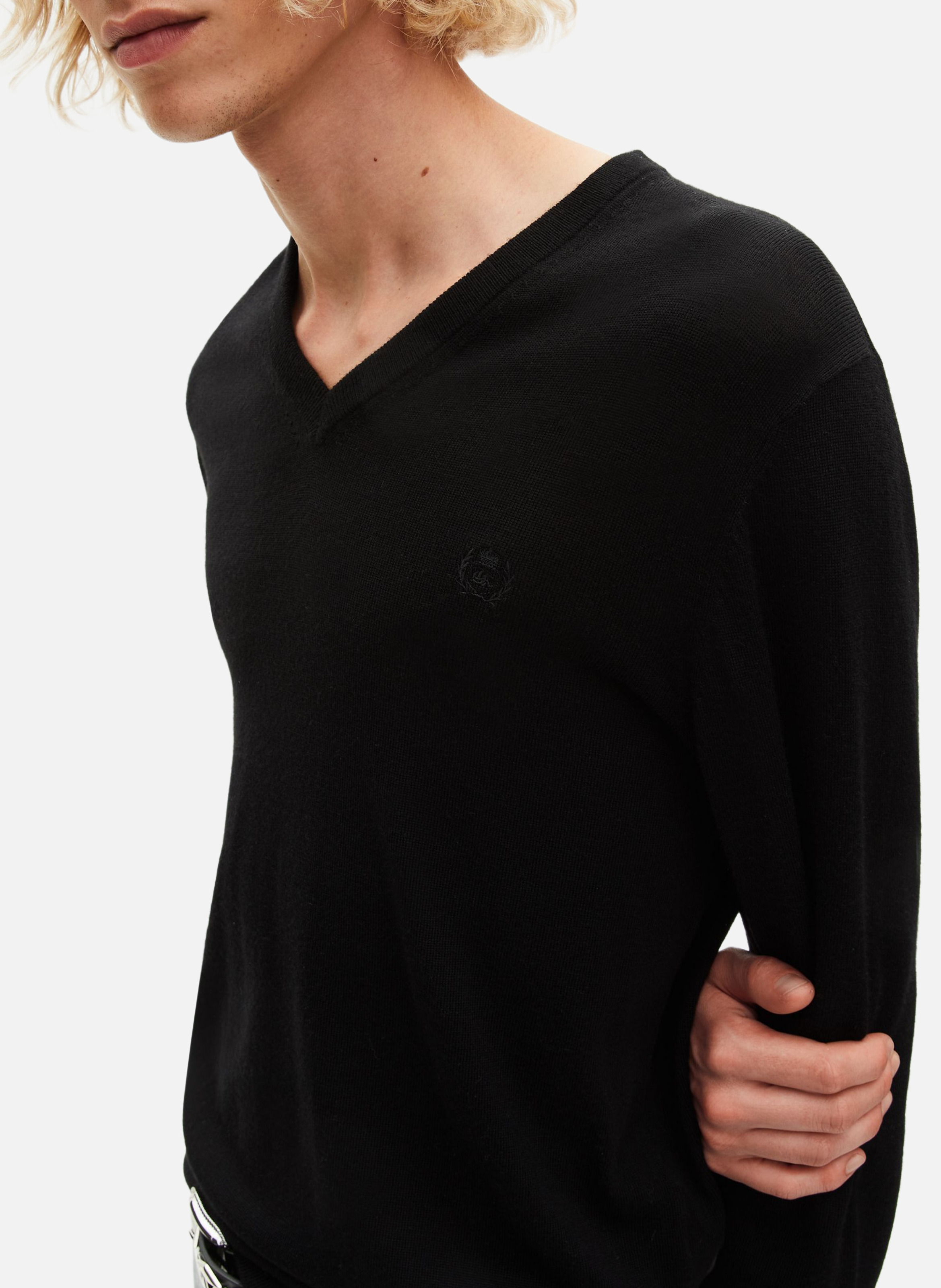 Pull col v en laine mérinos THE KOOPLES Noir