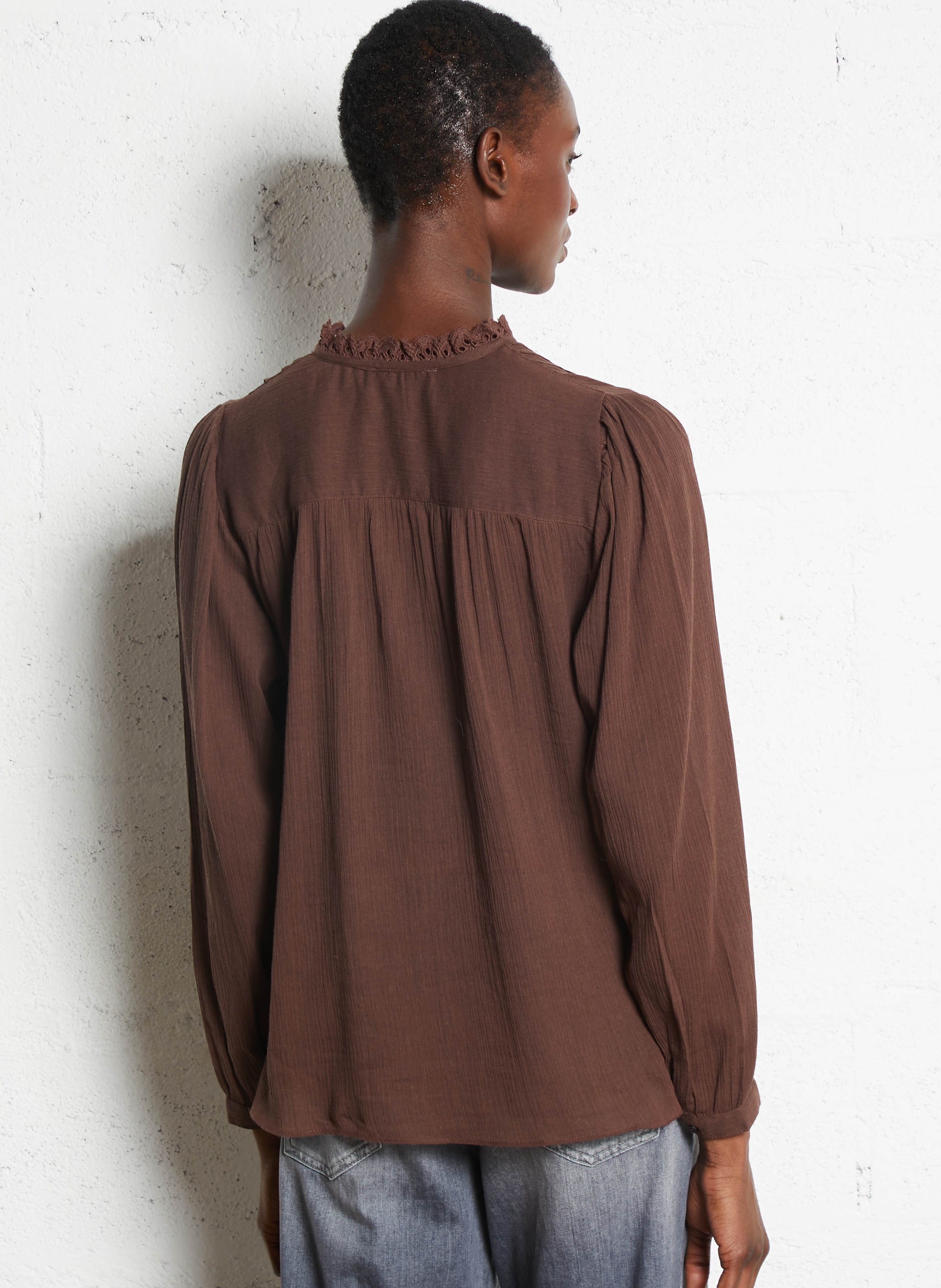 Blouse col tunisien  SUD EXPRESS Marron