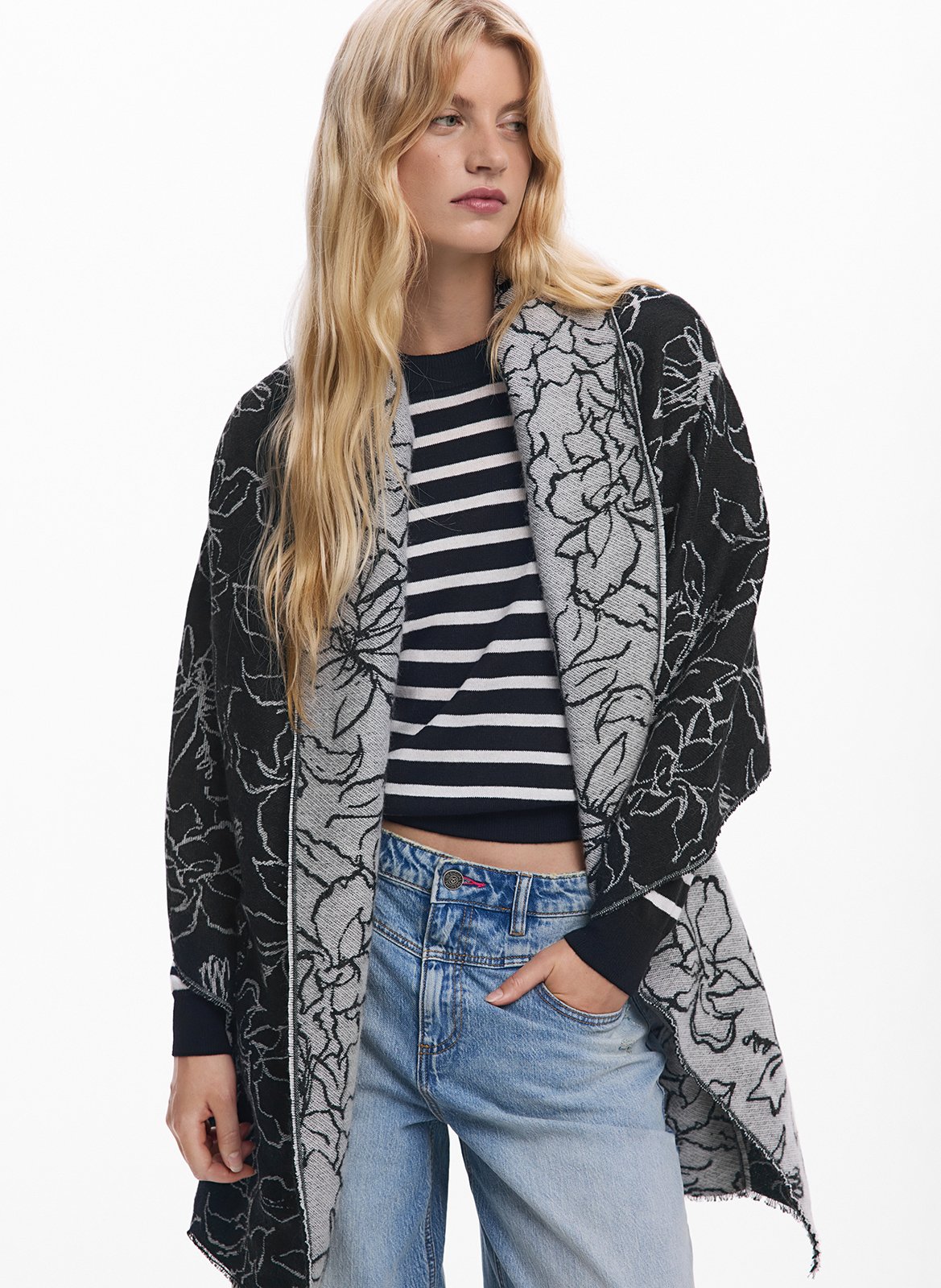 Écharpe cape réversible à fleurs DESIGUAL Noir