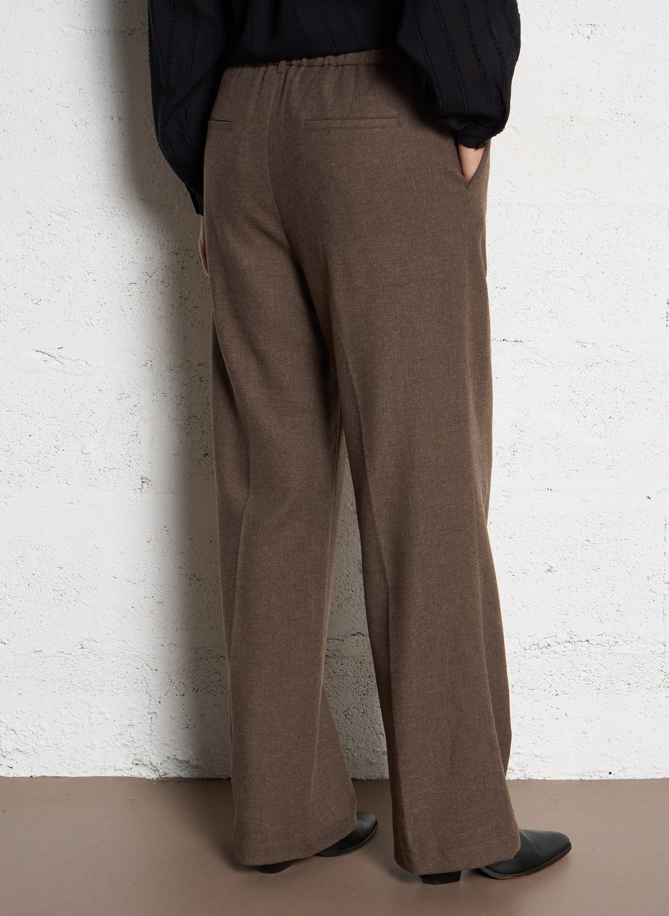 Pantalon taille haute uni à plis POMANDERE Marron