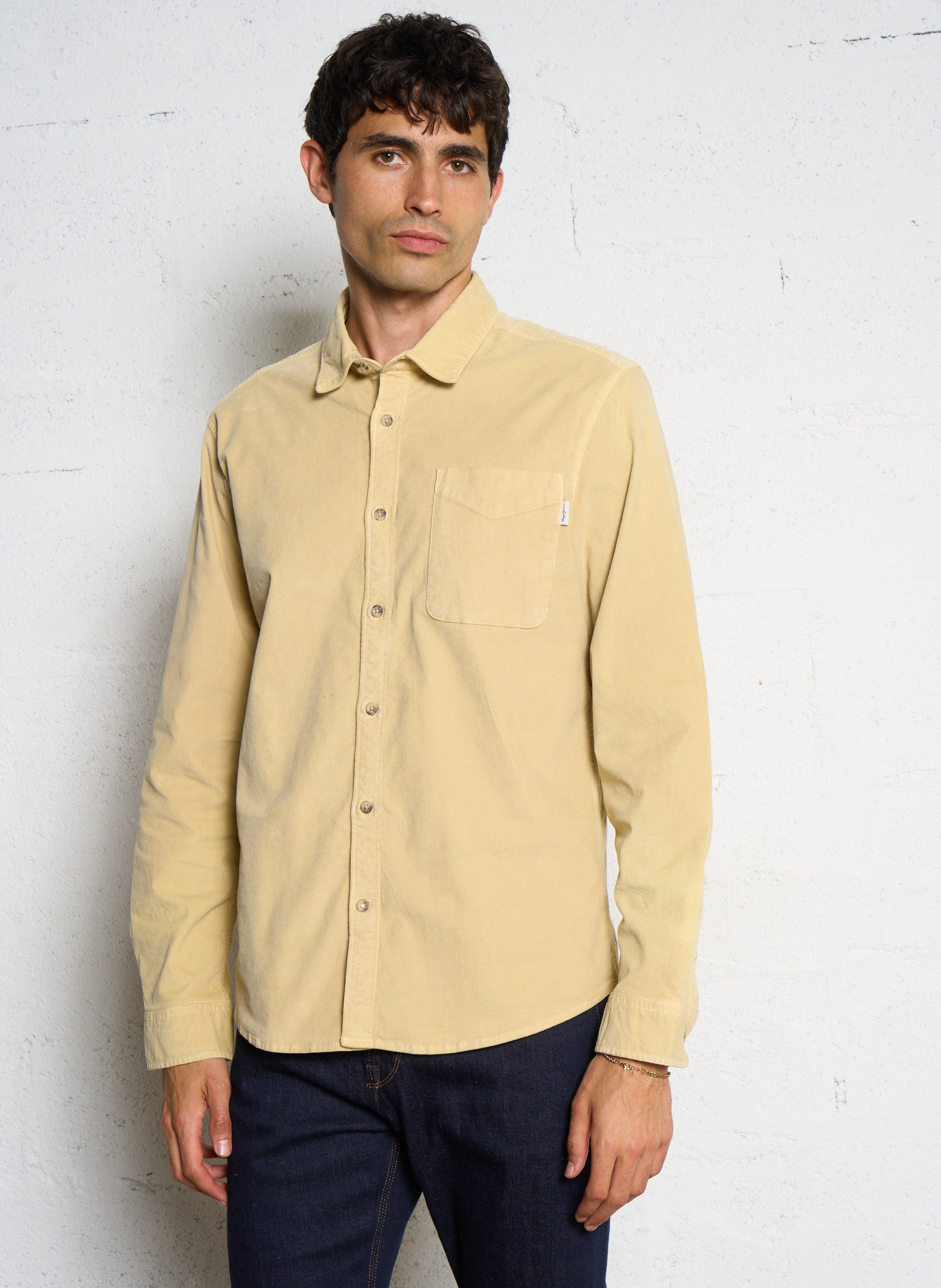 Straight-cut cotton-blend shirt with classic collar PEPE JEANS Beige