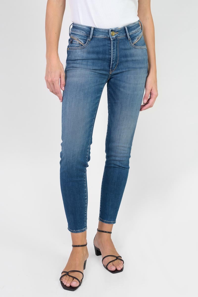 High-waisted push-up slim jeans, 7/8 length LE TEMPS DES CERISES Blue
