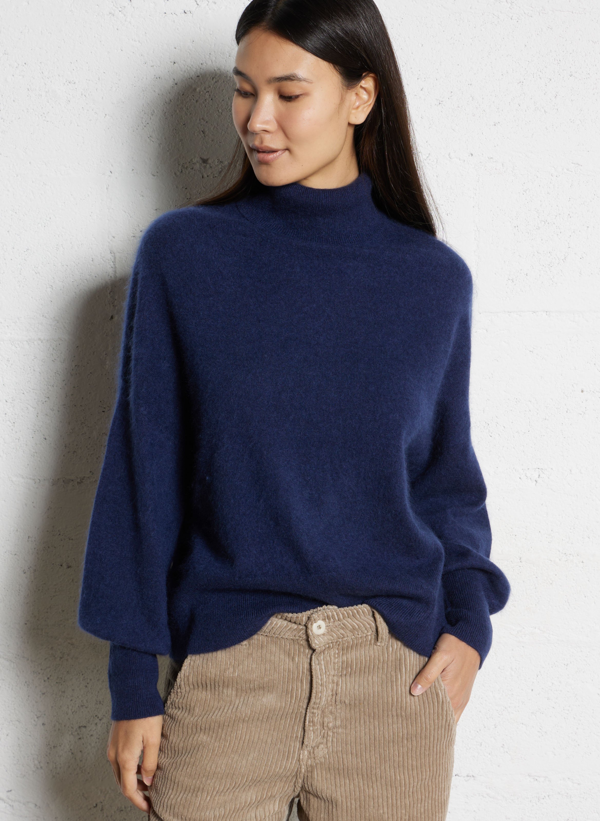 Pull ample col roulé en laine et cachemire SUD EXPRESS Bleu