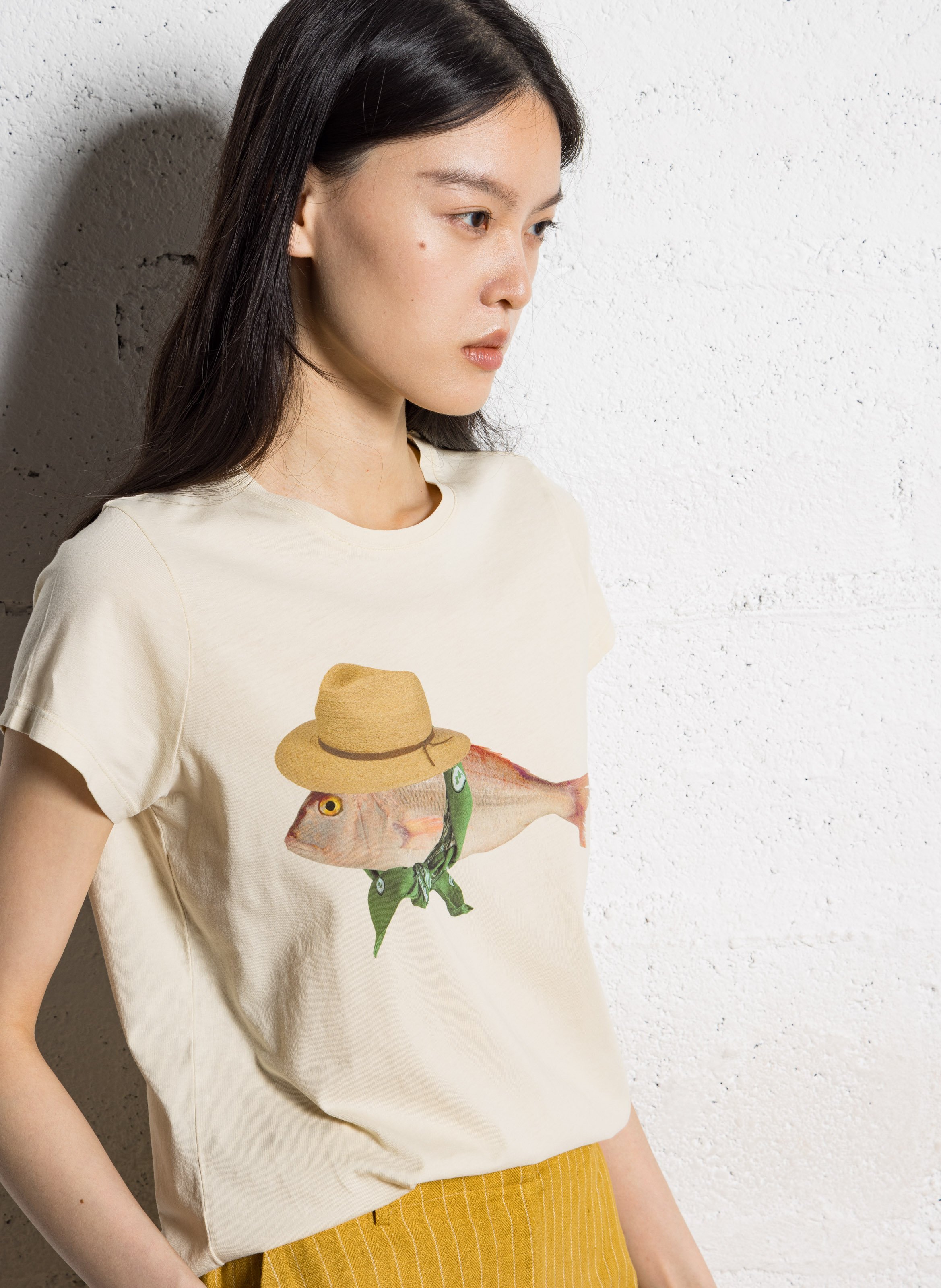 Round-neck printed cotton T-shirt NICE THINGS Beige