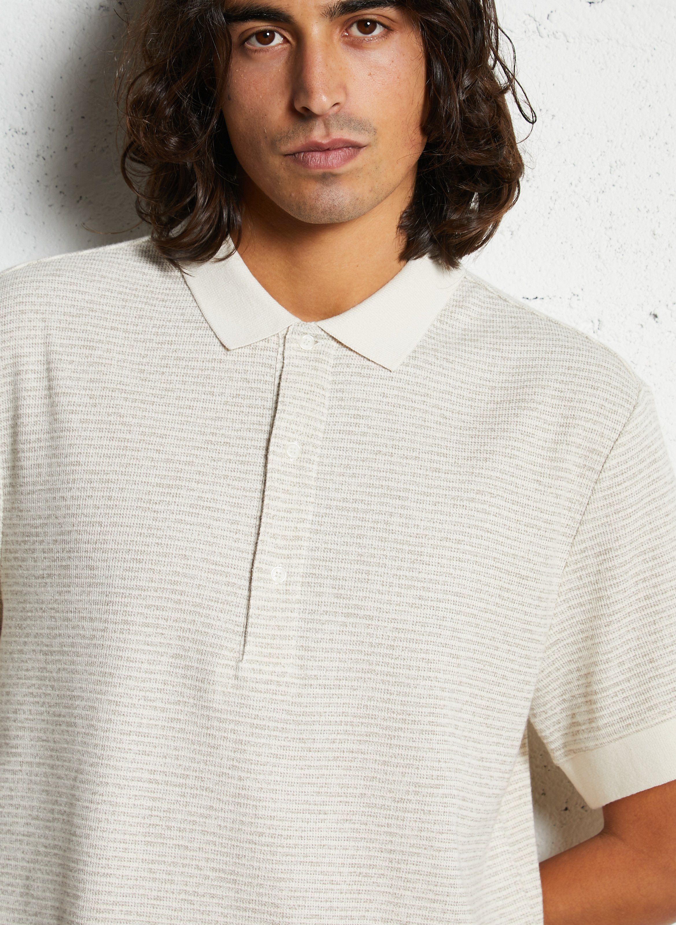 Kurzarm-Poloshirt mit feinen Streifen IKKS Beige