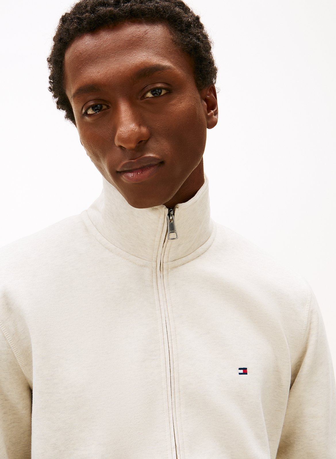 Sweat droit col montant en coton mélangé TOMMY HILFIGER Beige