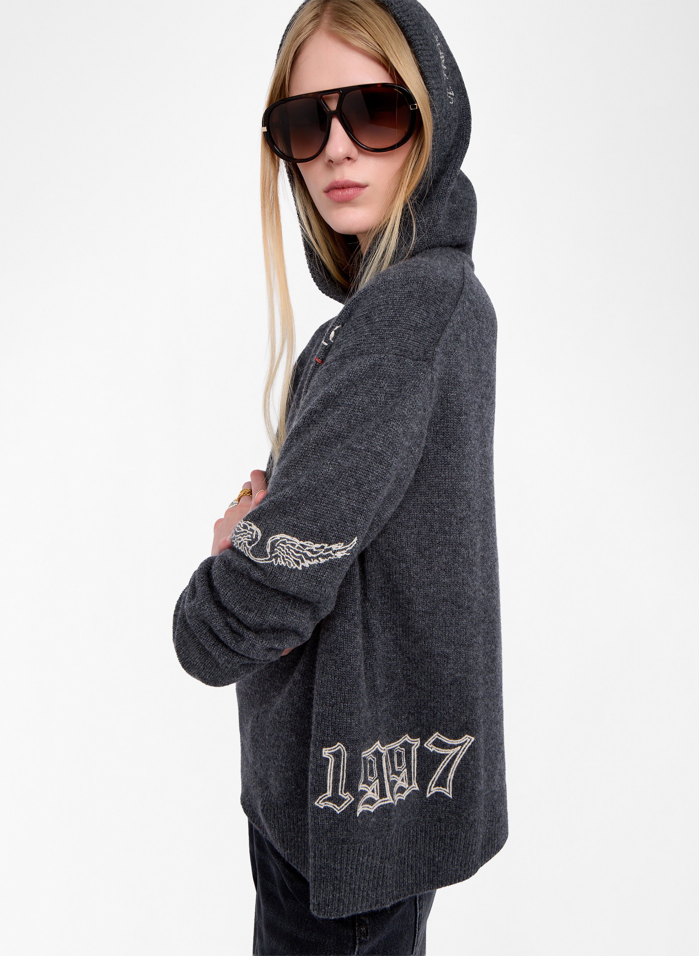 Kapuzenpullover aus Kaschmirstrick ZADIG&VOLTAIRE Grau