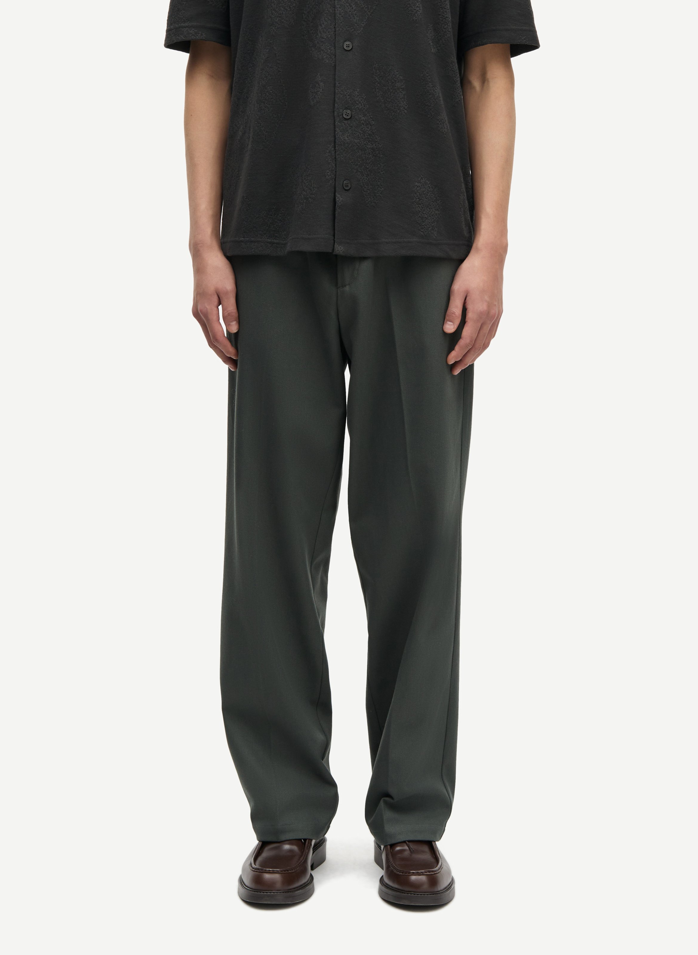 Pantalón recto de algodón y lana mezclados SAMSOE SAMSOE Verde