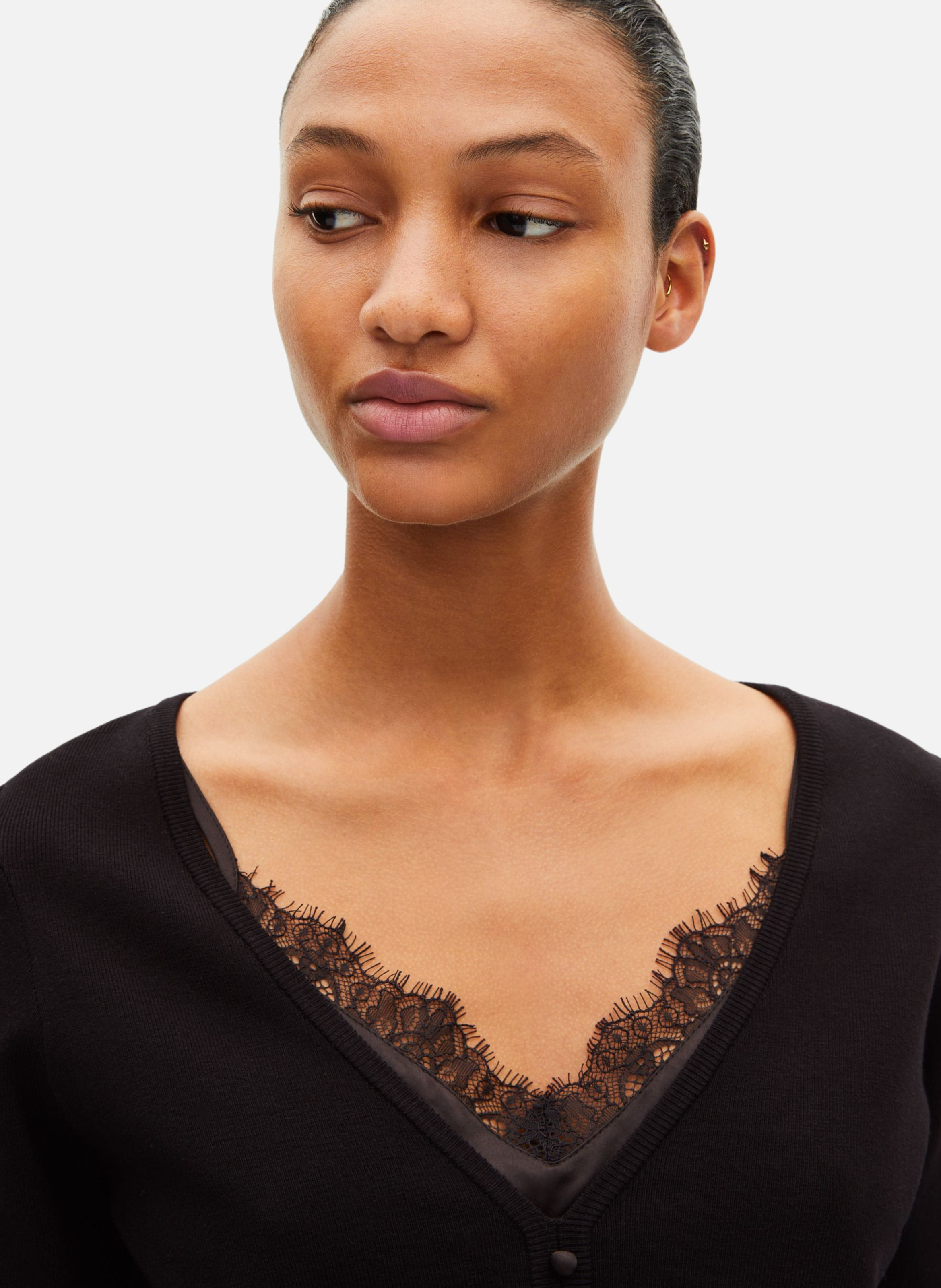 Sweater with trompe l'oeil lace effect THE KOOPLES Black