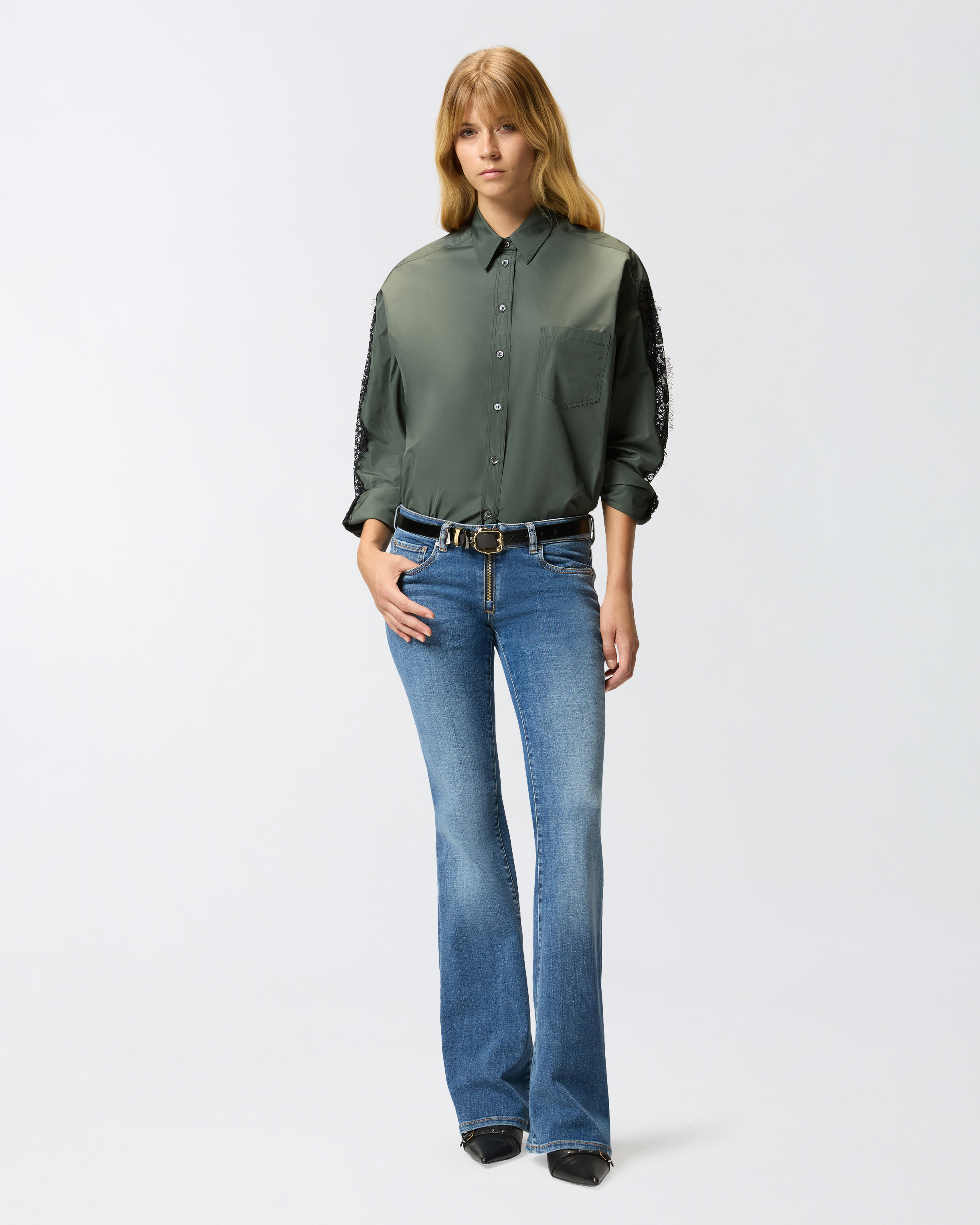 Shirt with lace inserts PINKO Green