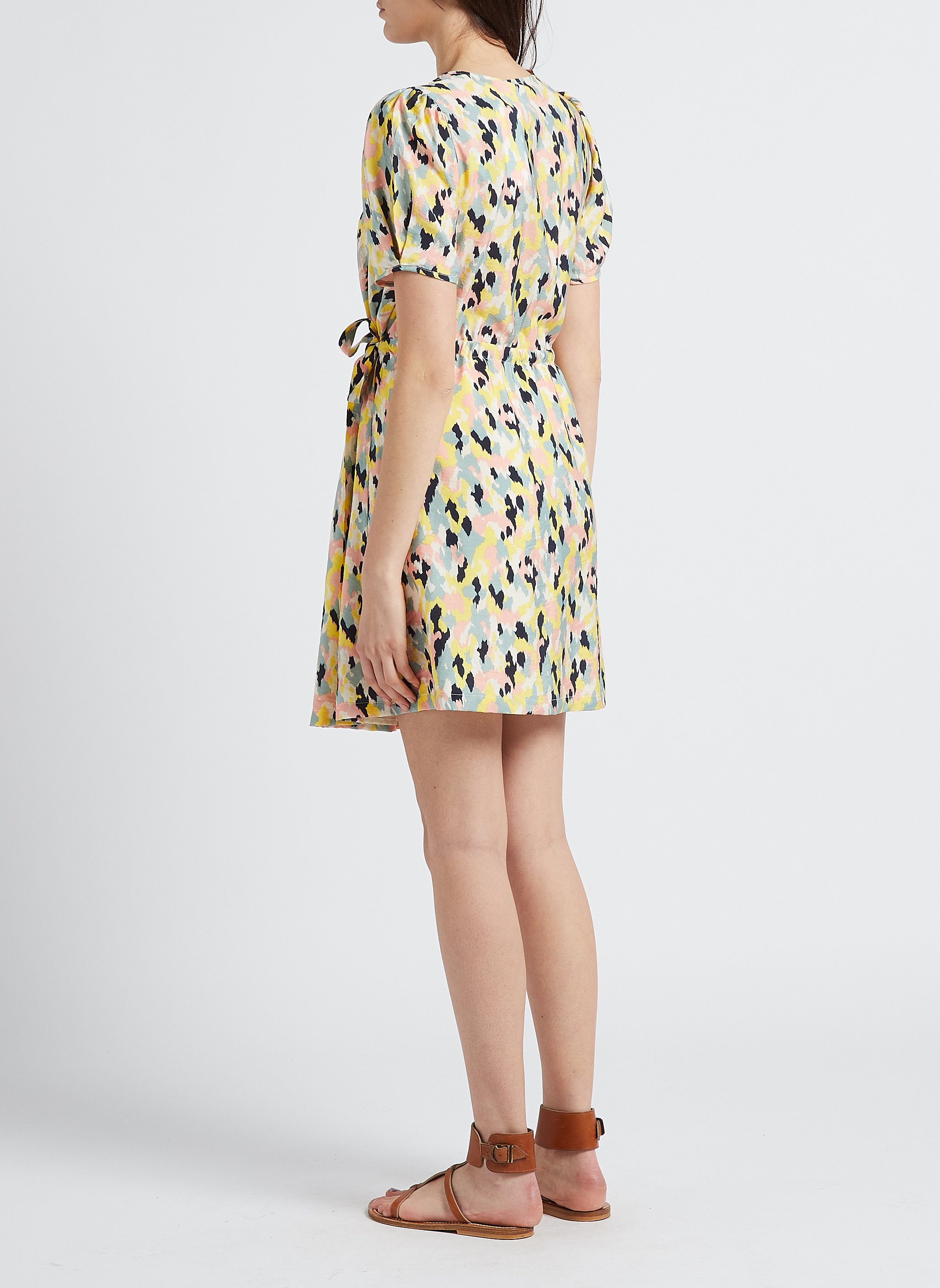 Robe courte col V imprimée  VILA Vert