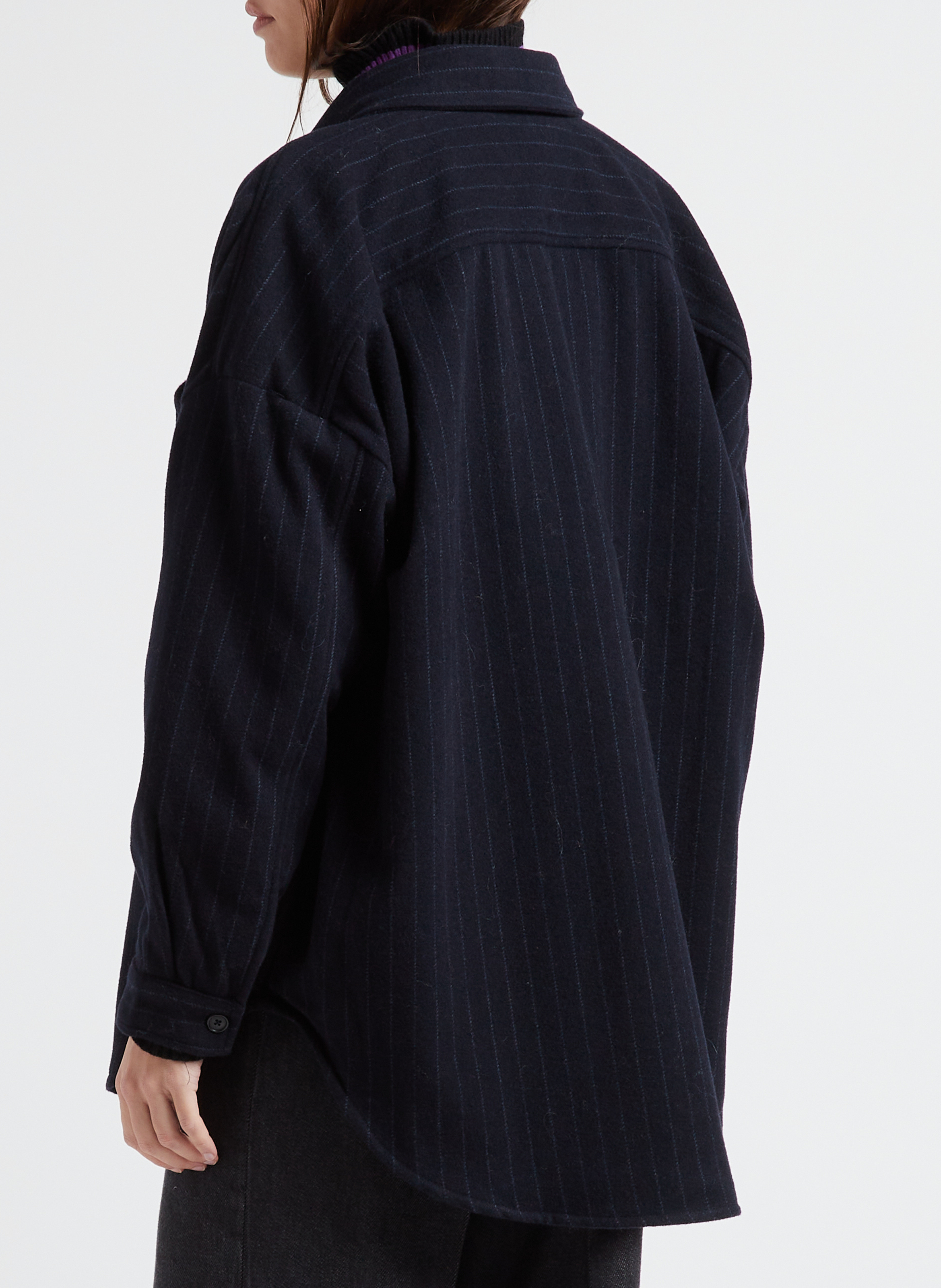 Hemdjacke aus Wollmix mit klassischem Kragen und Streifen BELLEPIECE Blau